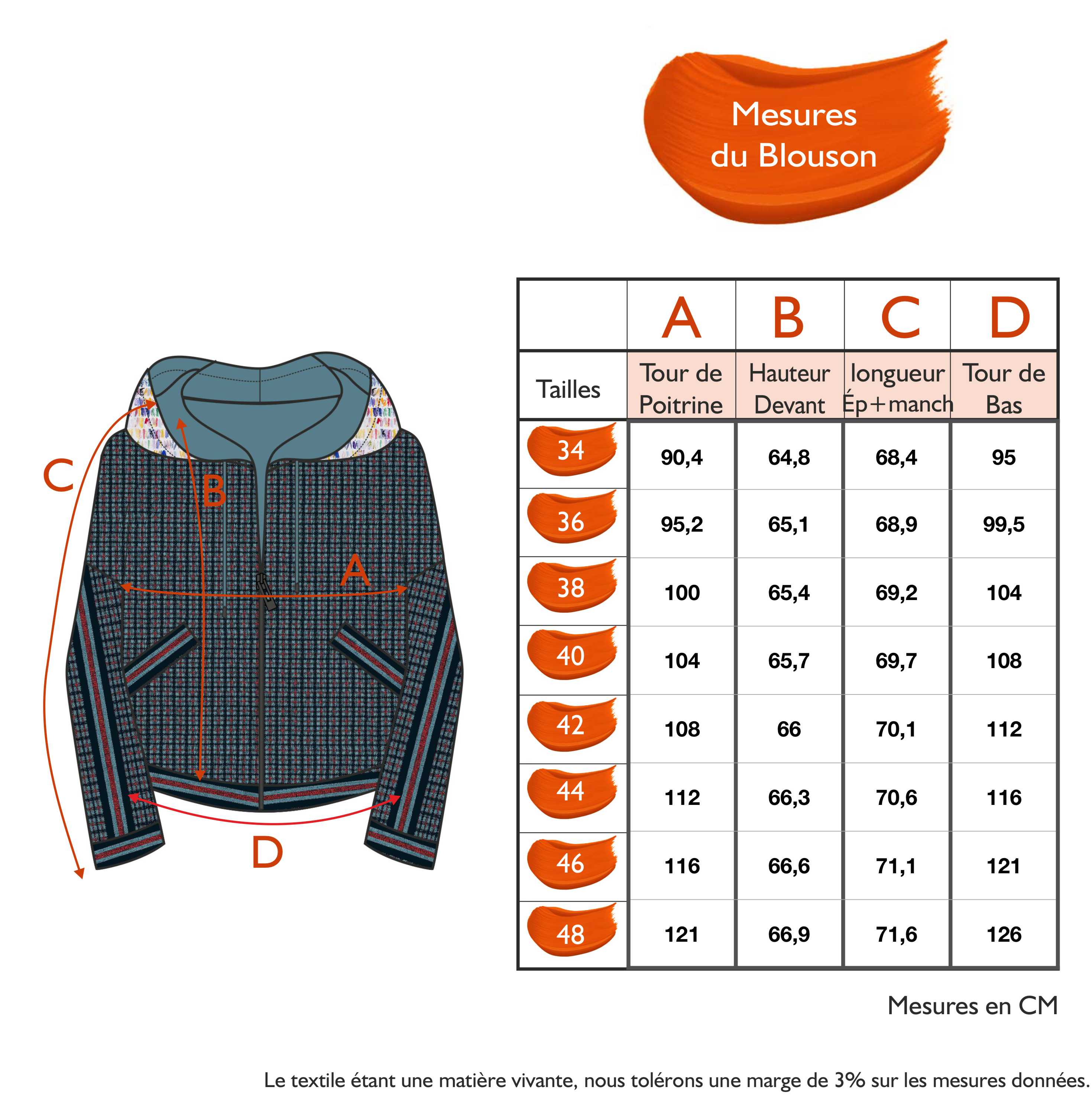 Guide des tailles - LE BLOUSON | DE GLACE ET DE COULEURS