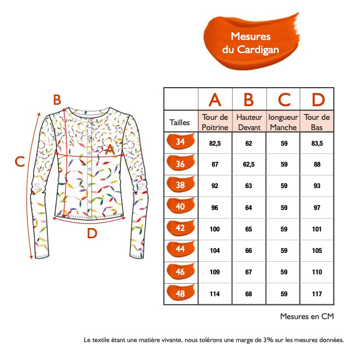 Guide des tailles - LE CARDIGAN | PLEIN SOLEIL