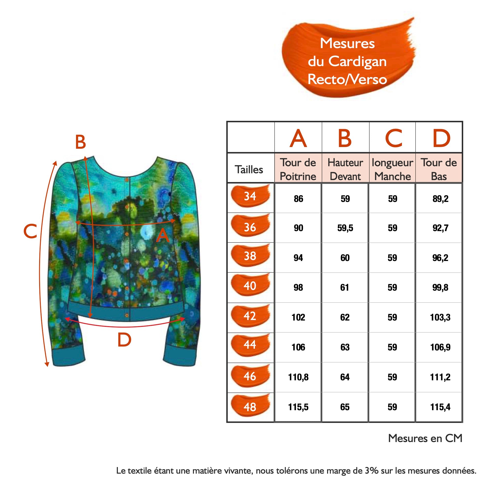 Guide des tailles - LE CARDIGAN RECTO VERSO | AU PAYS DES MERVEILLES