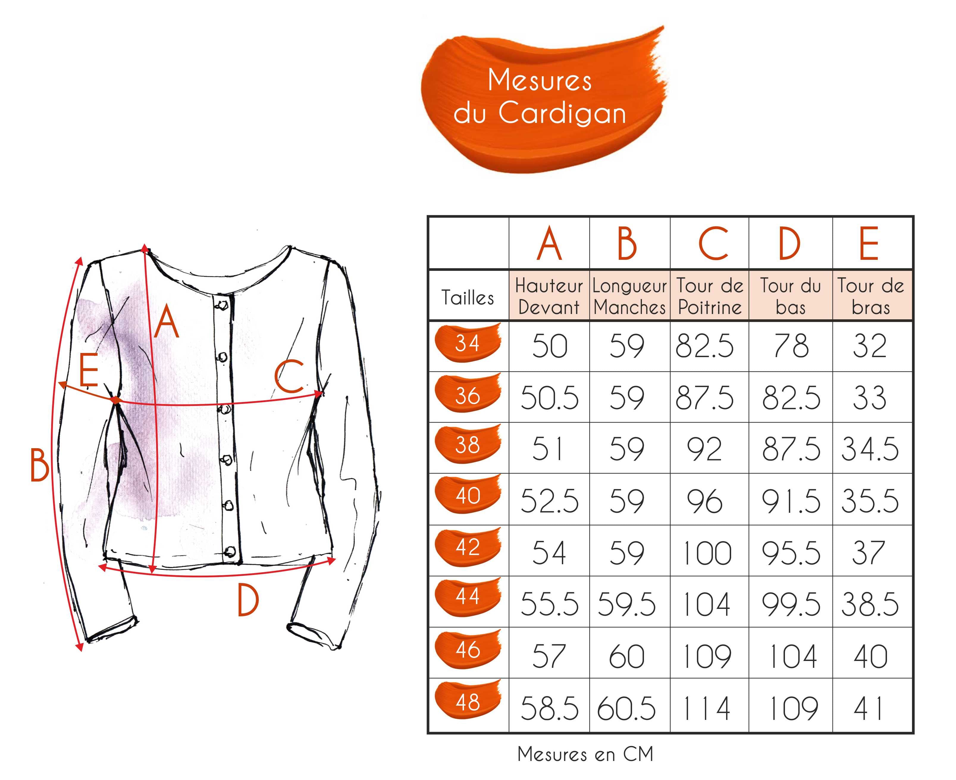 Guide des tailles - LE CARDIGAN | PRESQU'ÎLE