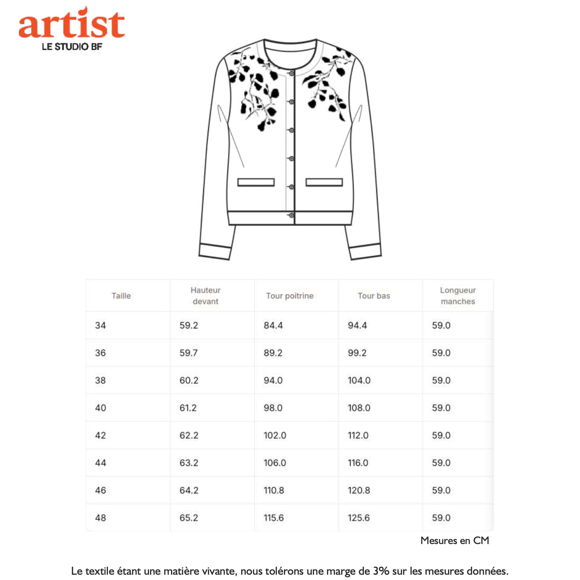 Guide des tailles - LE CARDIGAN IMPRIMÉ | BLANC DE NOIR