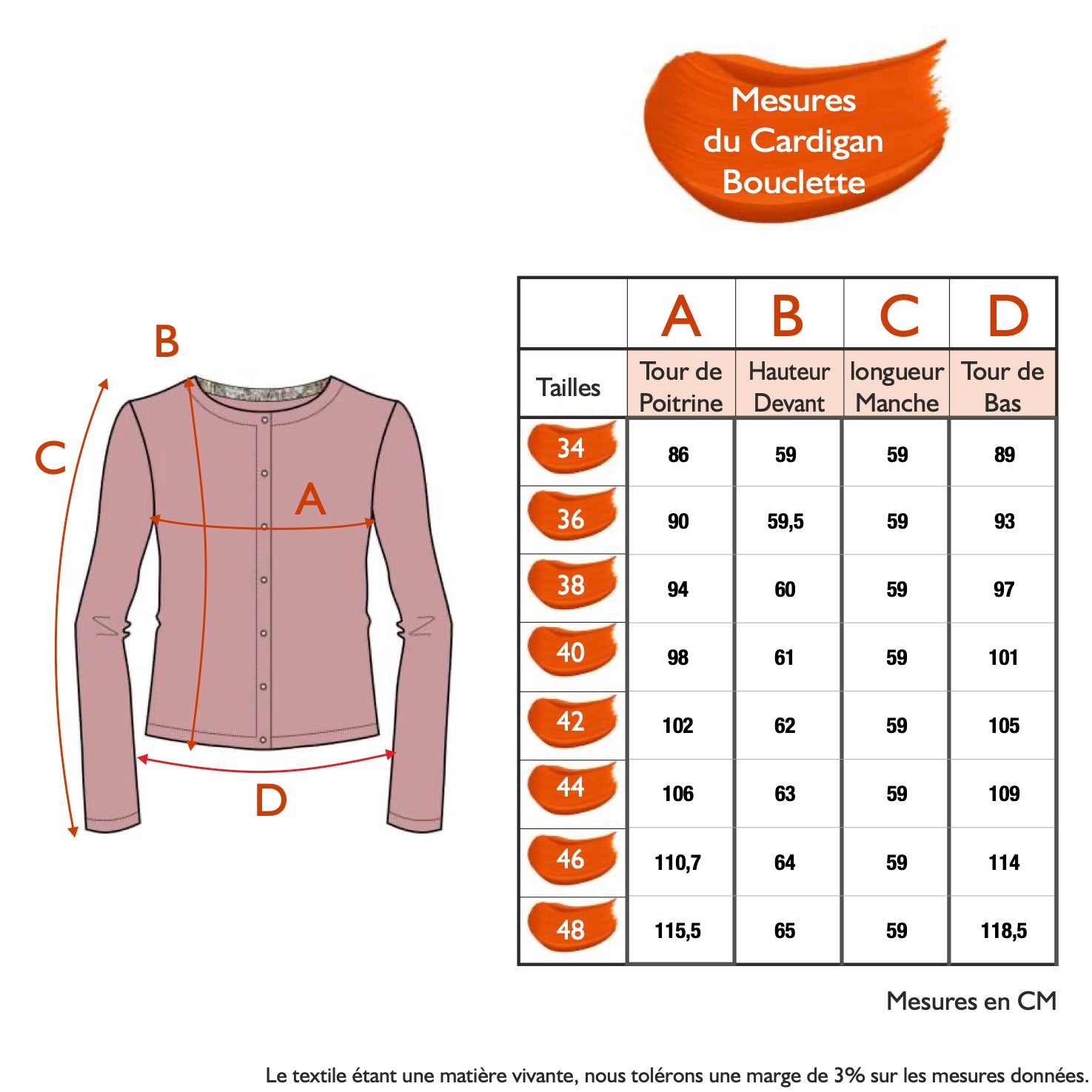 Guide des tailles - LE CARDIGAN BOUCLETTE | LUMINESCENCE