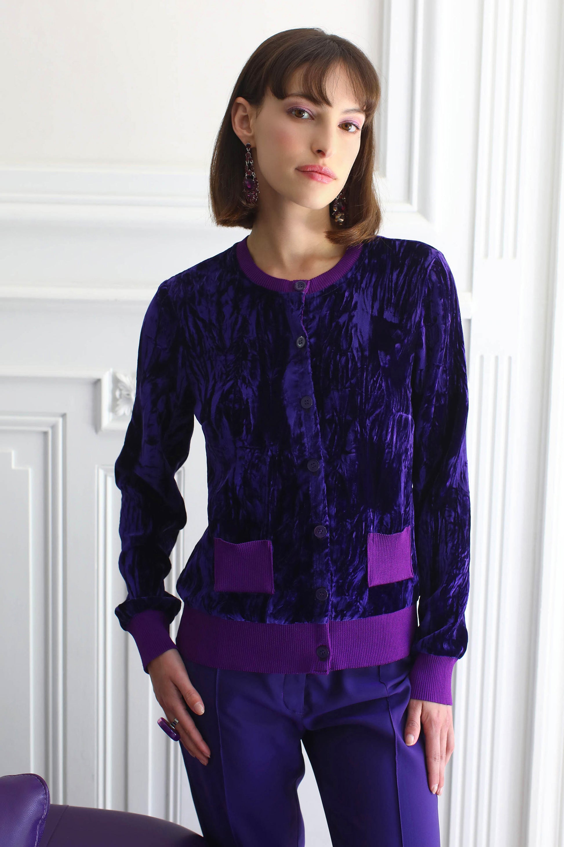LE CARDIGAN EN VELOURS | COULEUR POURPRE