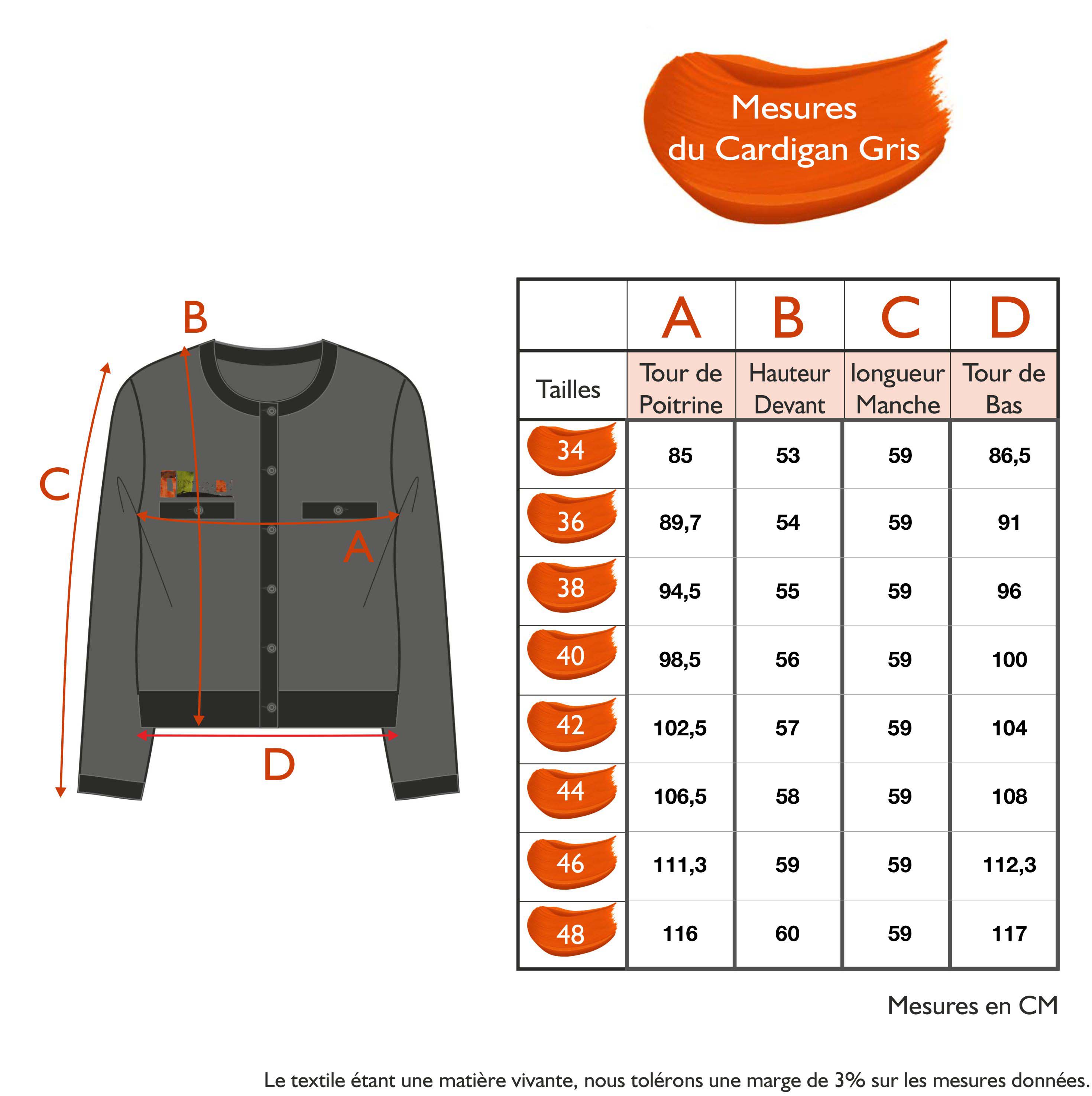 Guide des tailles - LE CARDIGAN GRIS | FRAGMENTS