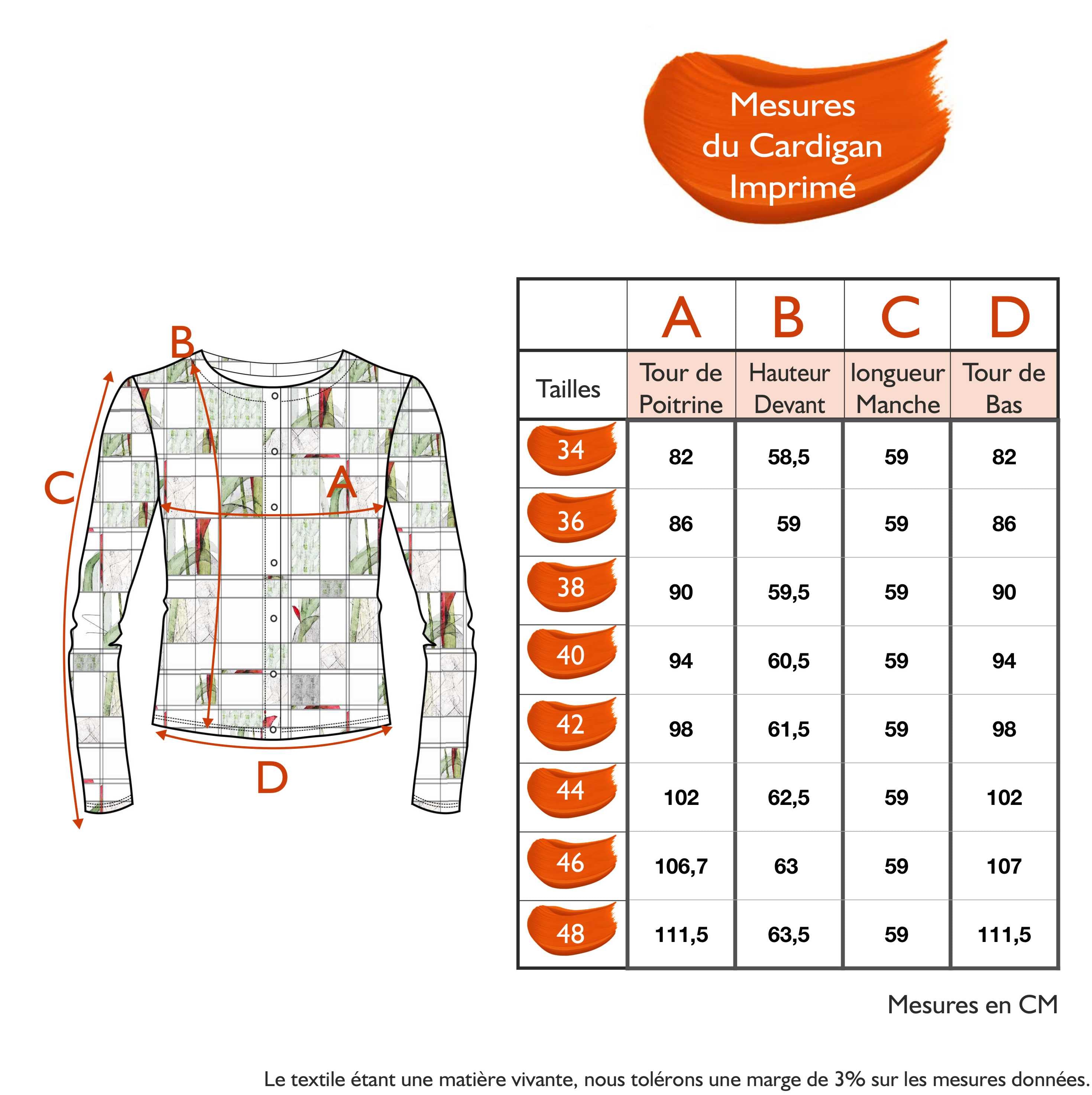 Guide des tailles - LE CARDIGAN IMPRIMÉ | ECLOSION