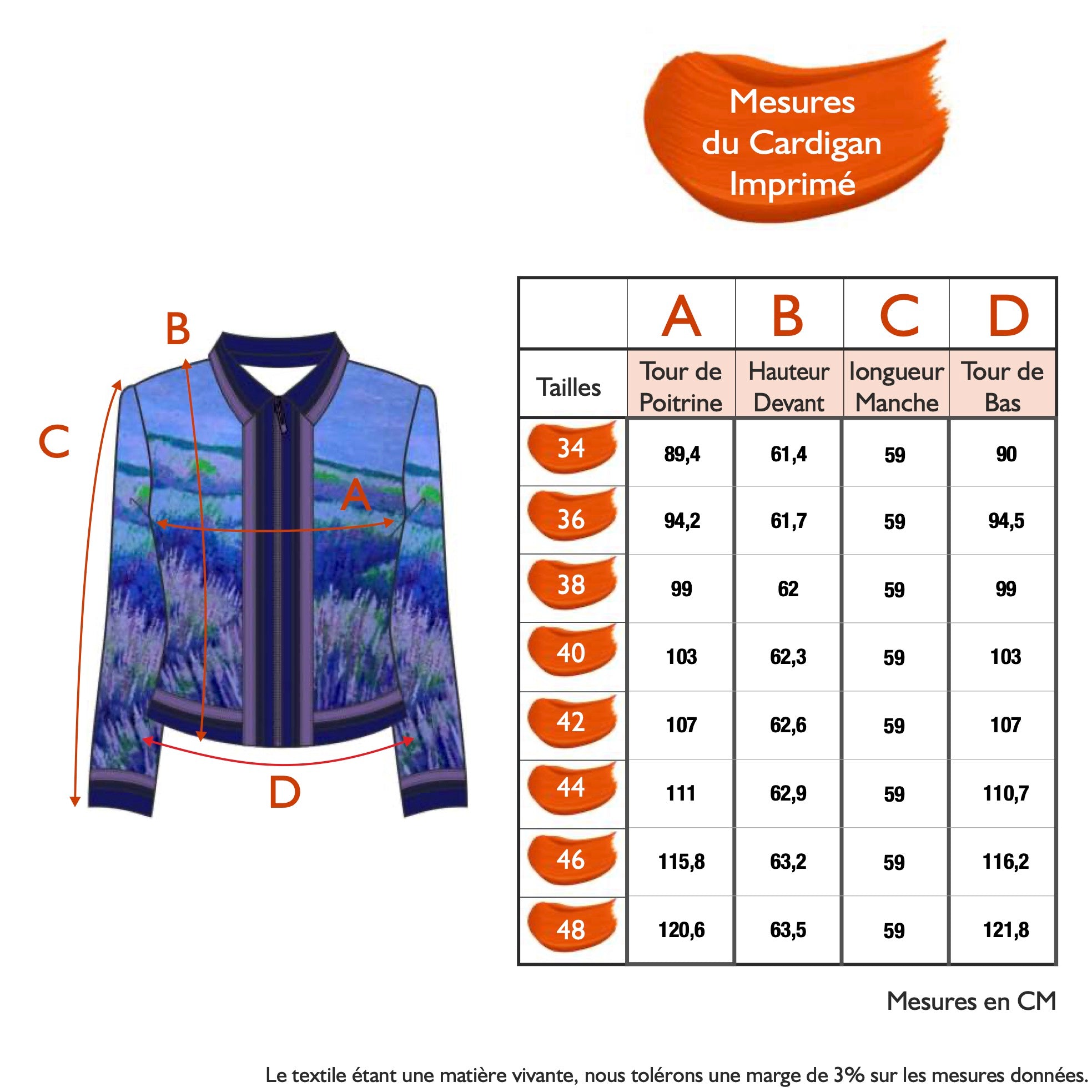 Guide des tailles - LE CARDIGAN IMPRIMÉ | LES GRANDS CHEMINS