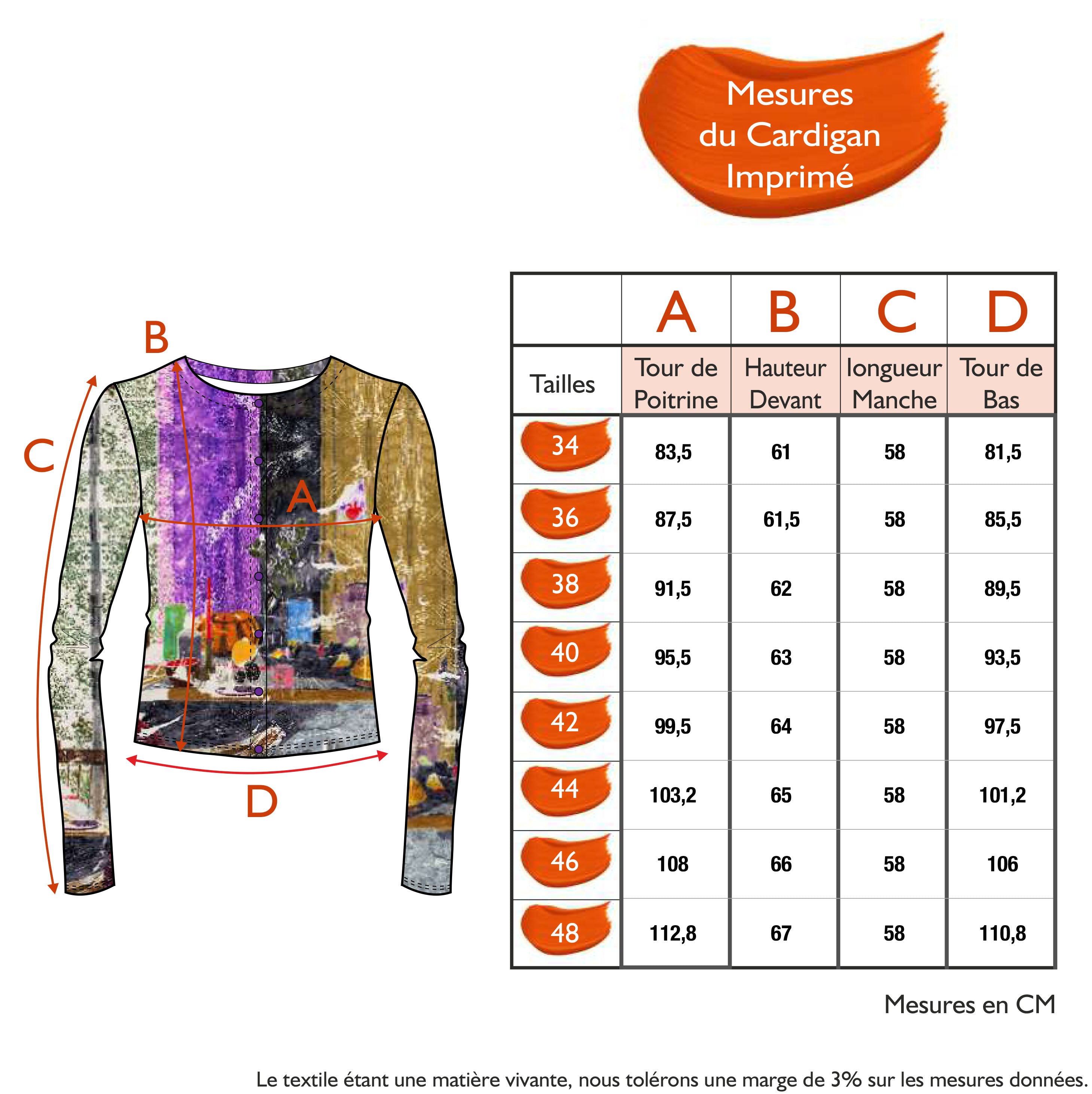 Guide des tailles - LE CARDIGAN IMPRIMÉ | COULEUR POURPRE