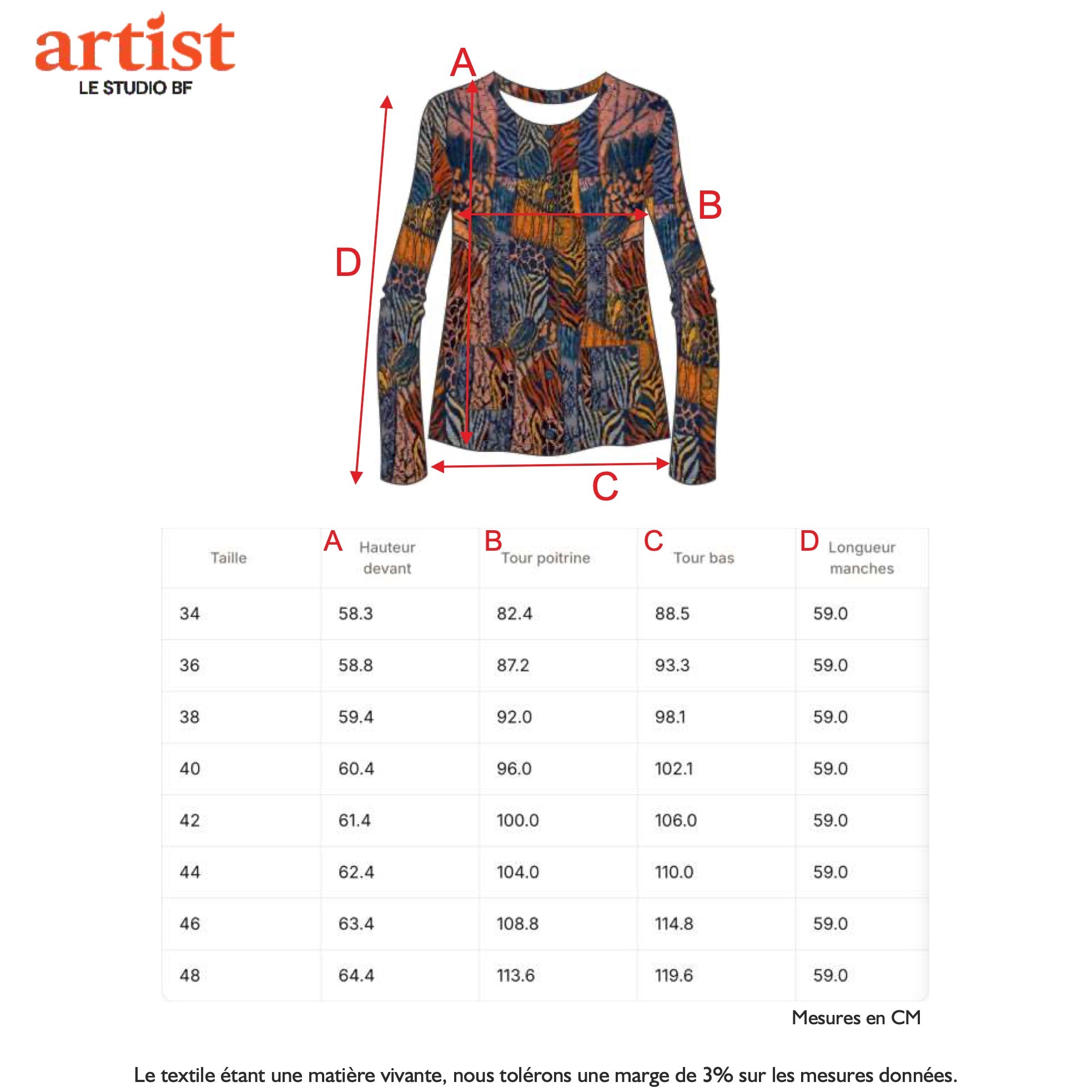 Guide des tailles - LE CARDIGAN IMPRIMÉ | JARDIN SECRET