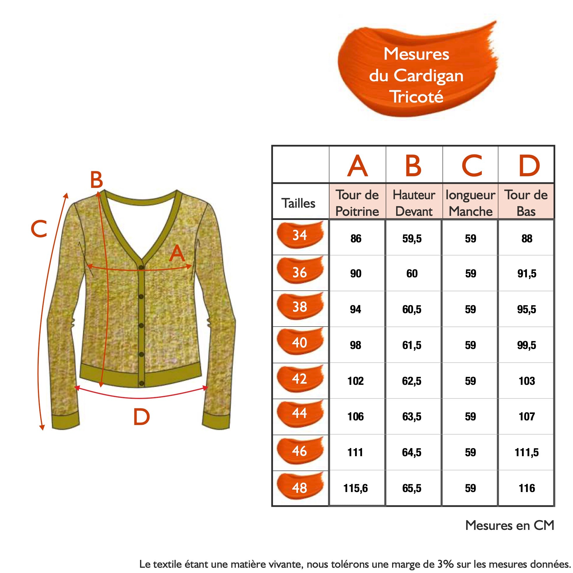 Guide des tailles - LE CARDIGAN TRICOTÉ | LES BEAUX JOURS