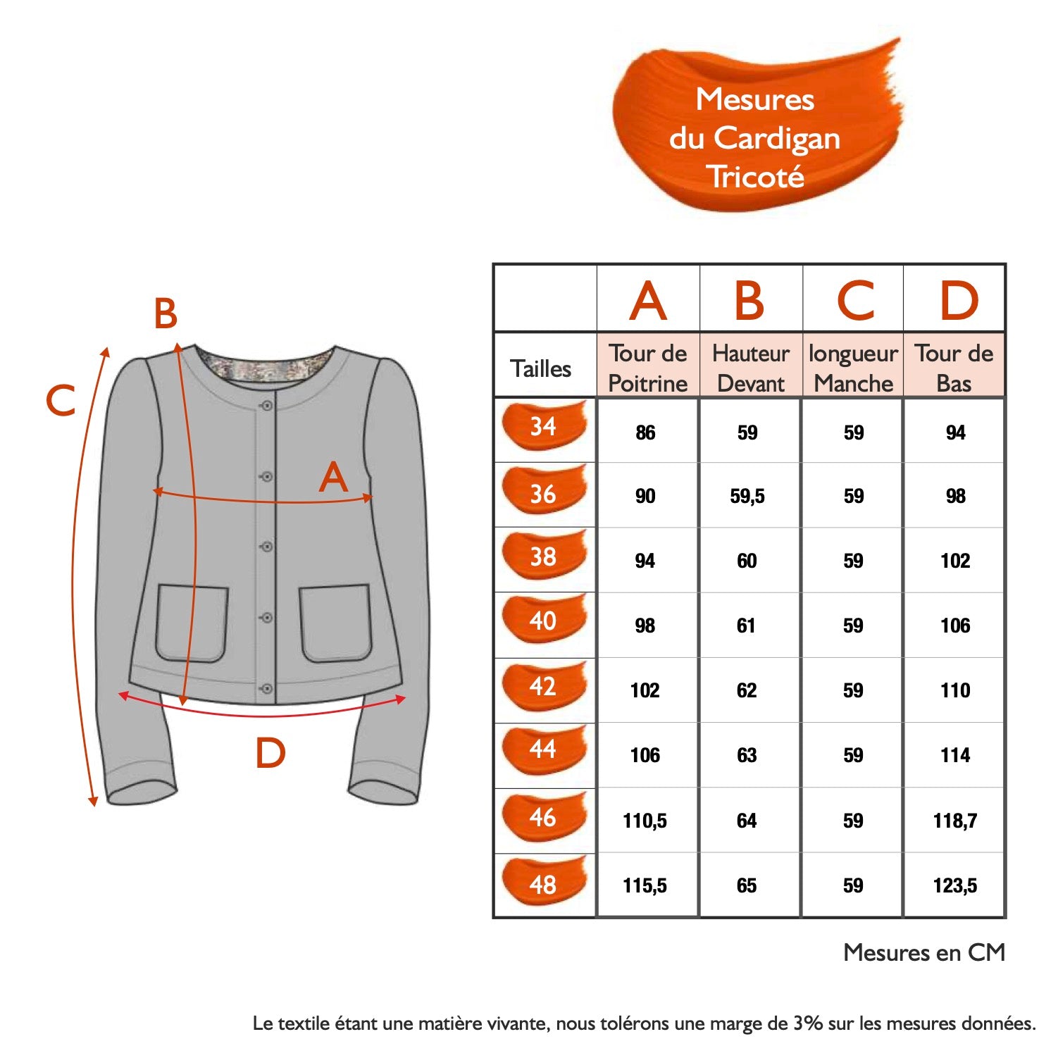 Guide des tailles - LE CARDIGAN TRICOTÉ | LUMINESCENCE