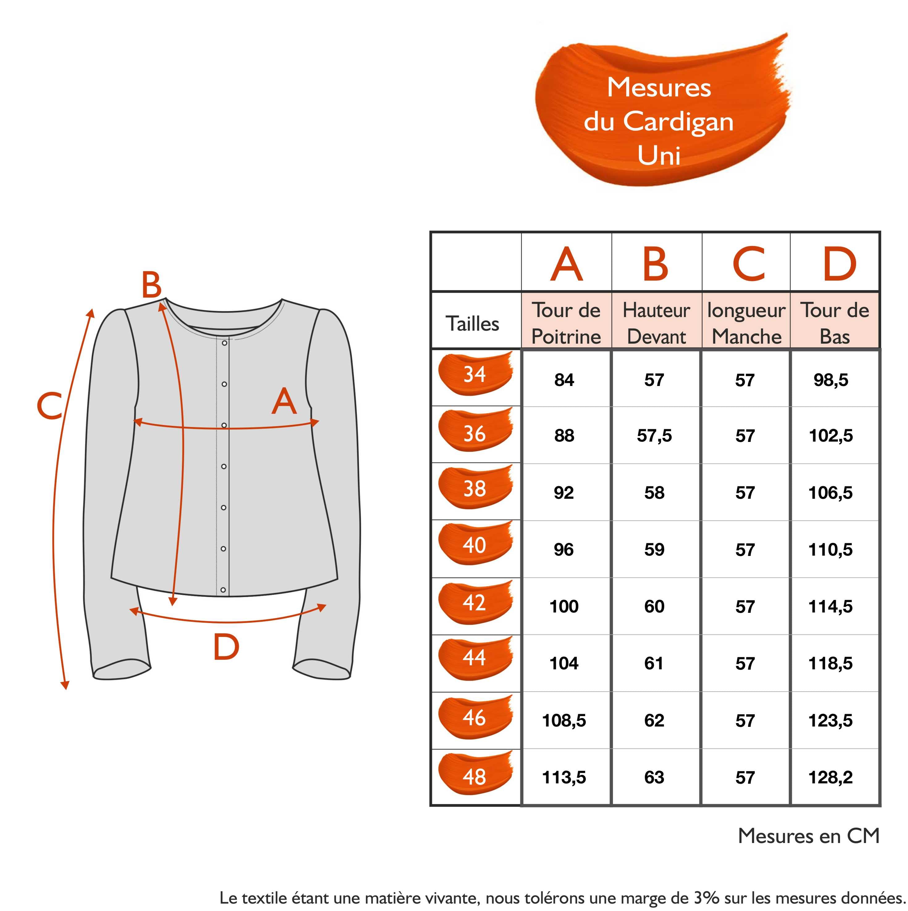 Guide des tailles - LE CARDIGAN UNI | ECLOSION