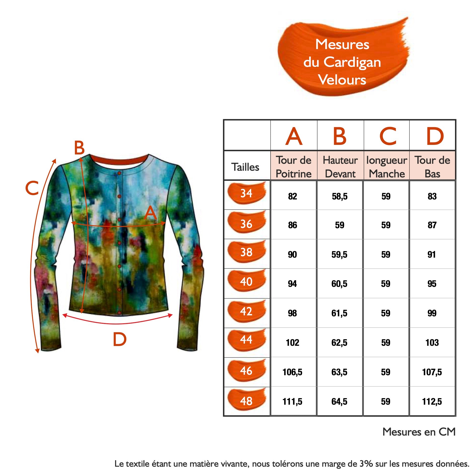 Guide des tailles - LE CARDIGAN VELOURS | LES BEAUX JOURS
