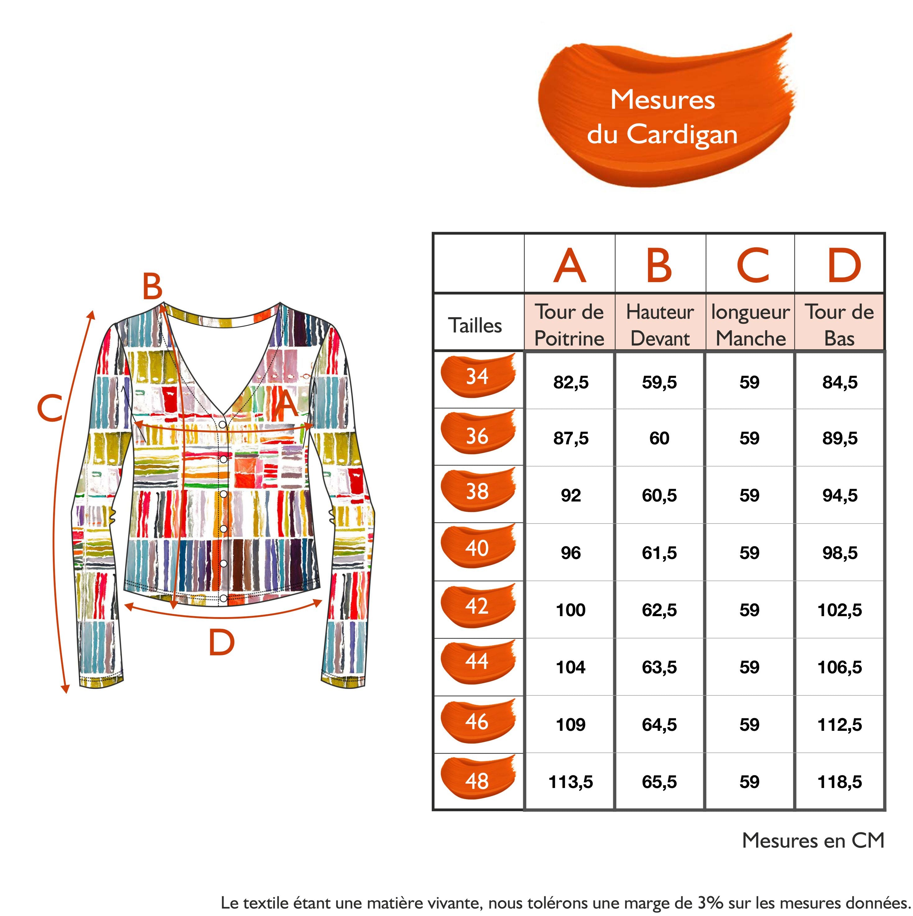 Guide des tailles - LE CARDIGAN IMPRIMÉ | ROMANCE