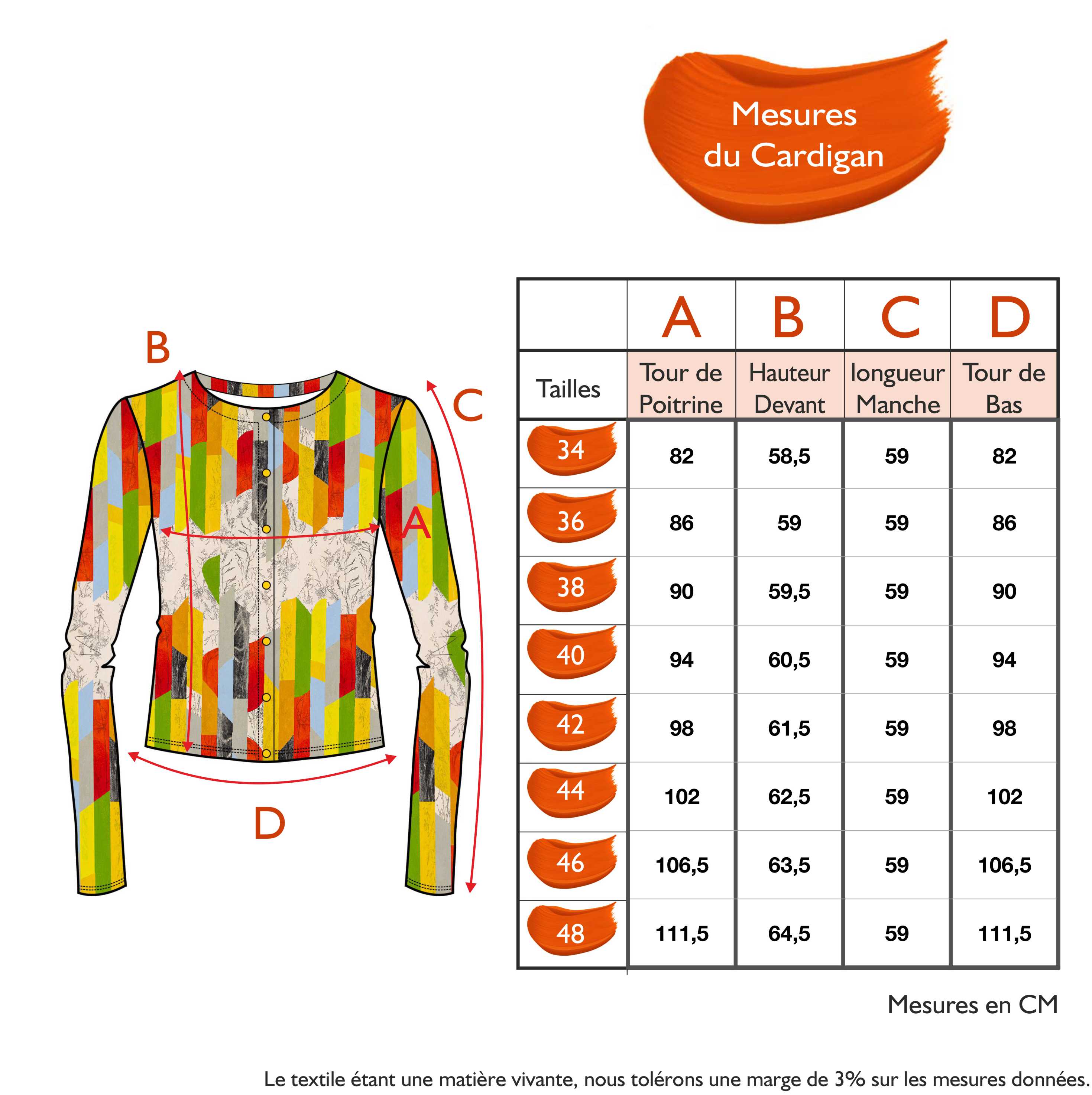 Guide des tailles - LE CARDIGAN IMPRIMÉ | LES HERBES FOLLES