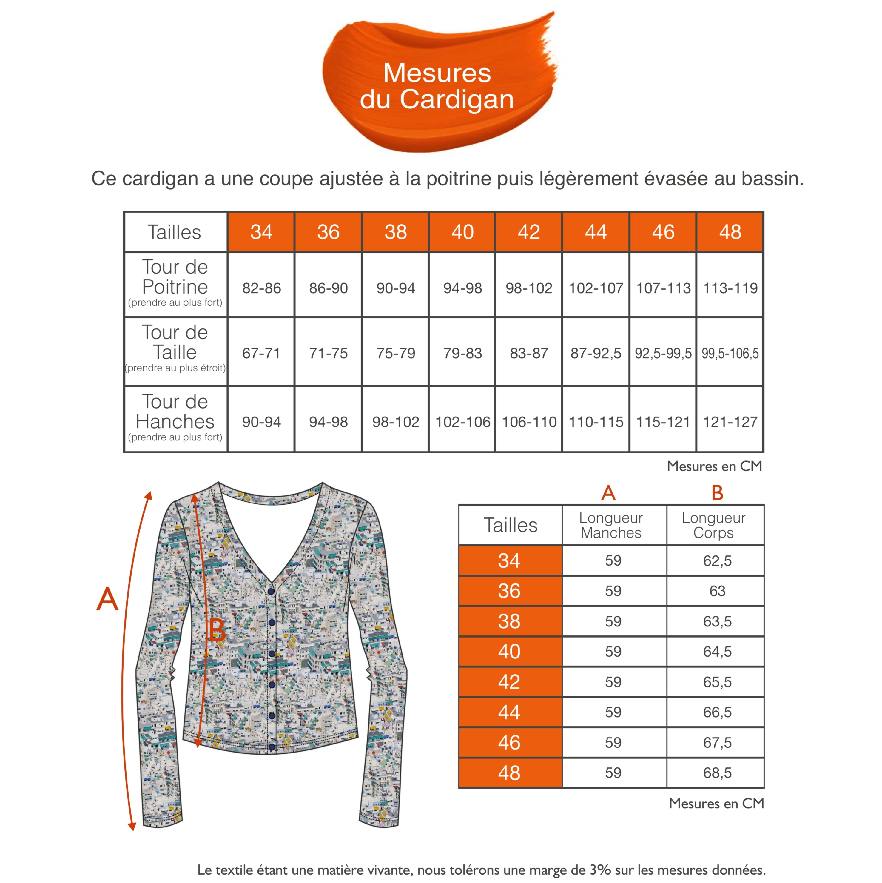 Guide des tailles - LE CARDIGAN | OLYMPE