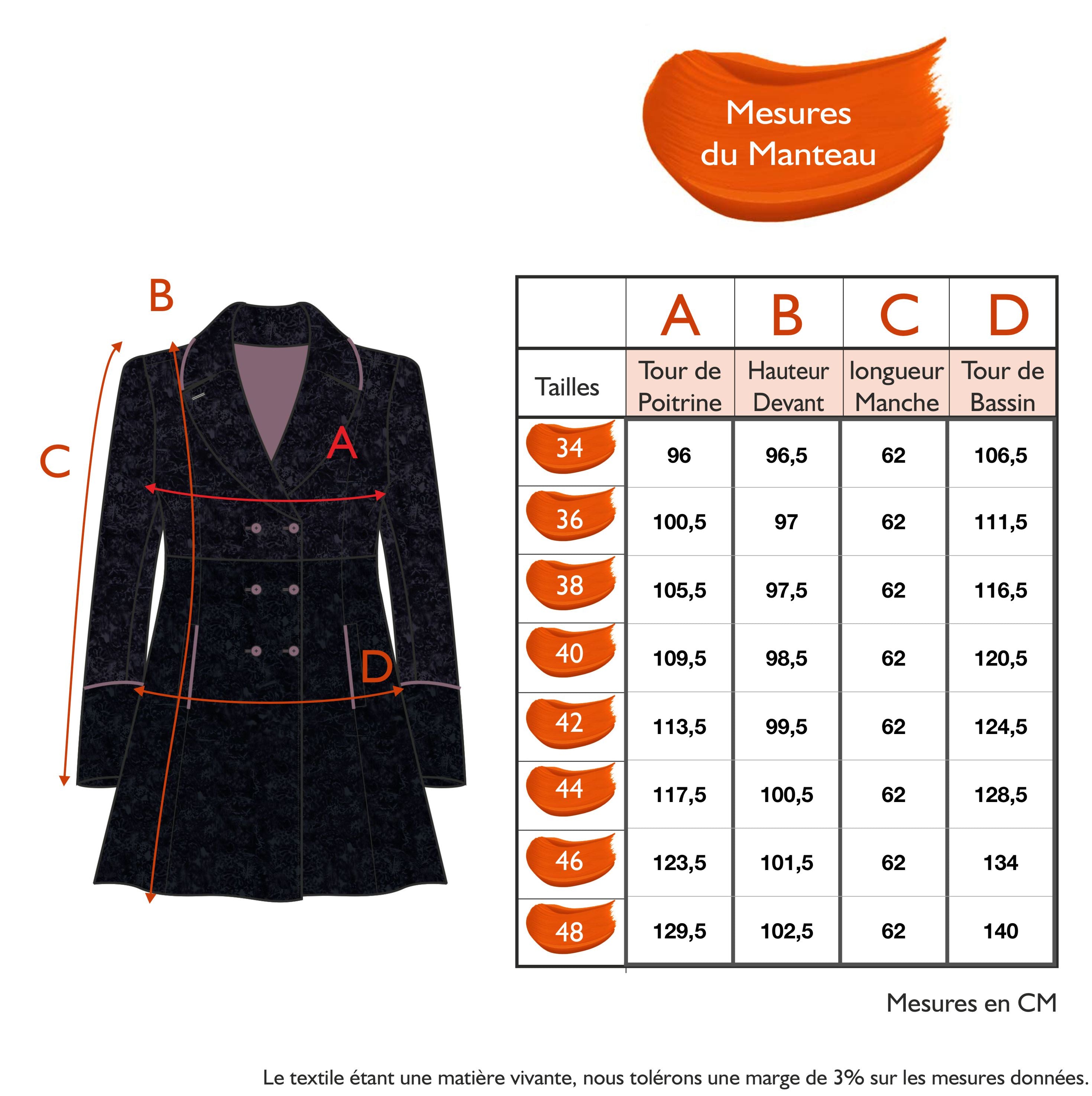 Guide des tailles - LE MANTEAU | BAROCCO