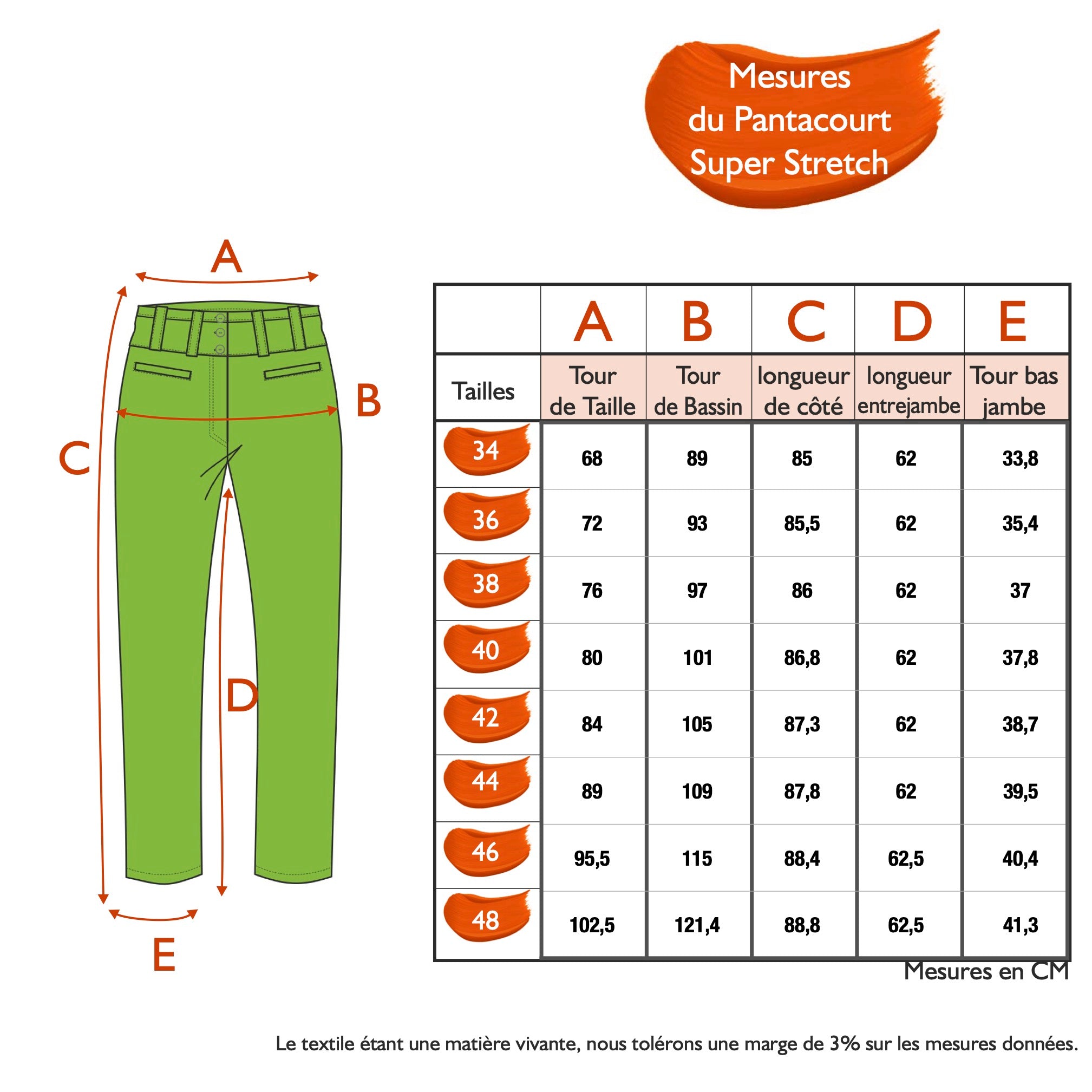 Guide des tailles - LE PANTACOURT SUPER STRETCH 2025 | PERMANENTS