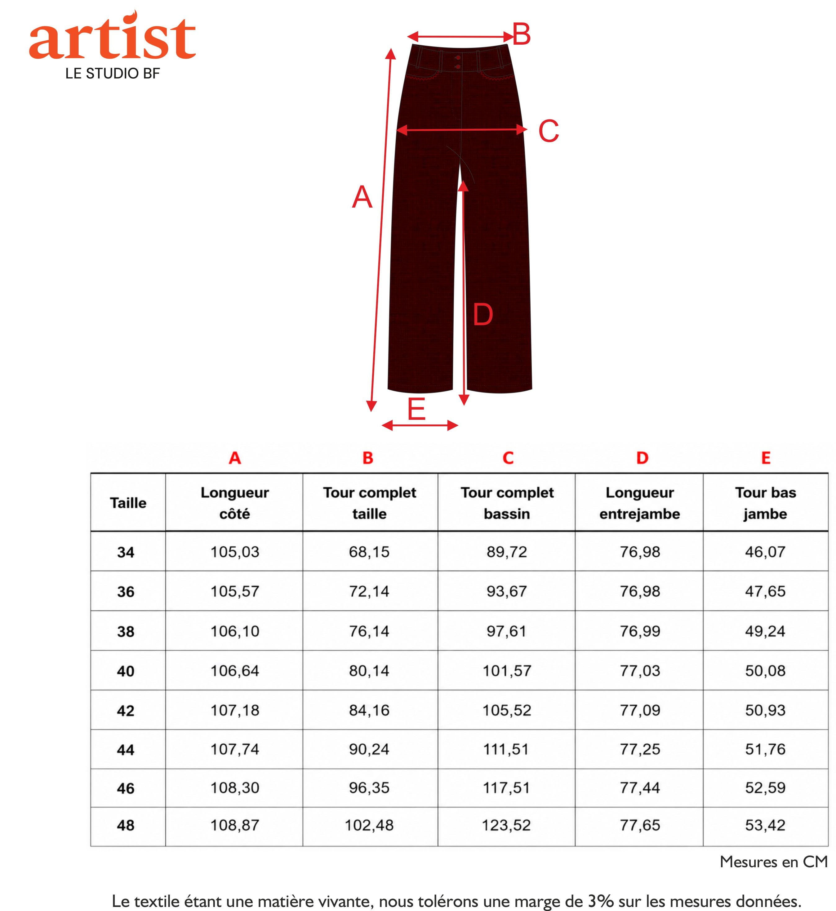 Guide des tailles - LE PANTALON | LE CIEL NE S’ARRÊTE JAMAIS