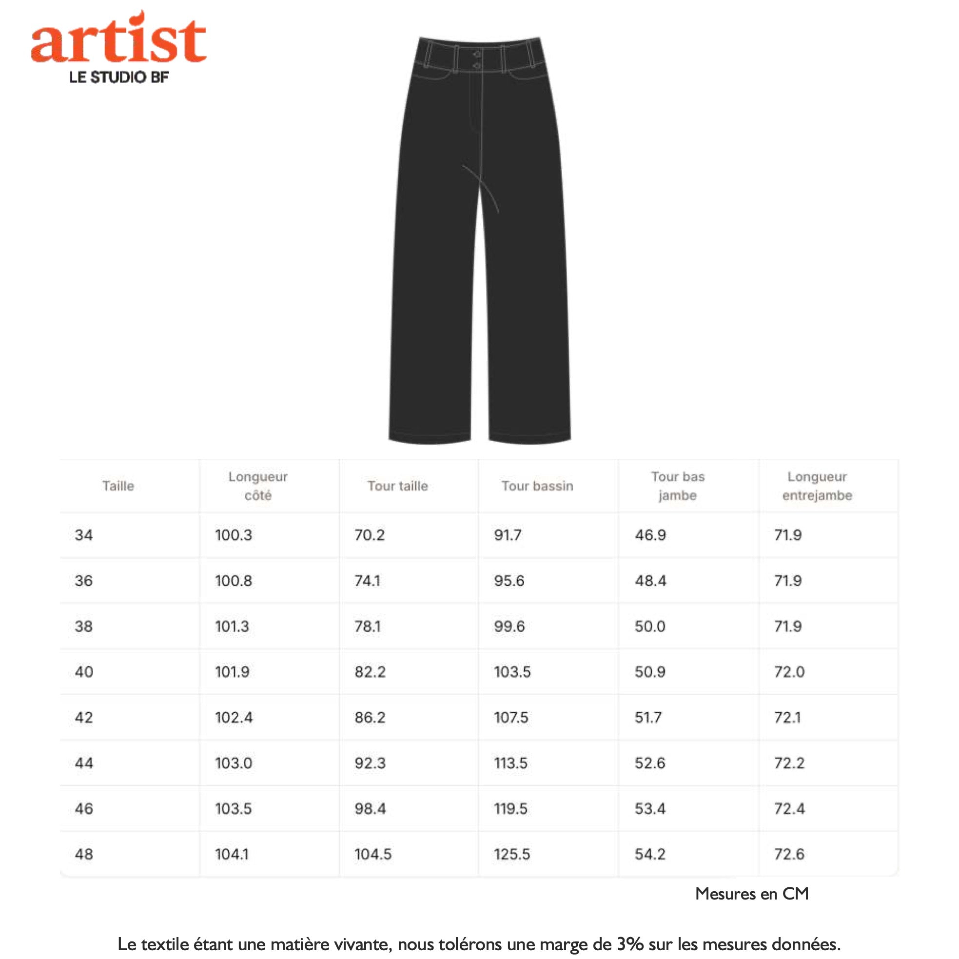 Guide des tailles - LE PANTALON | BLANC DE NOIR
