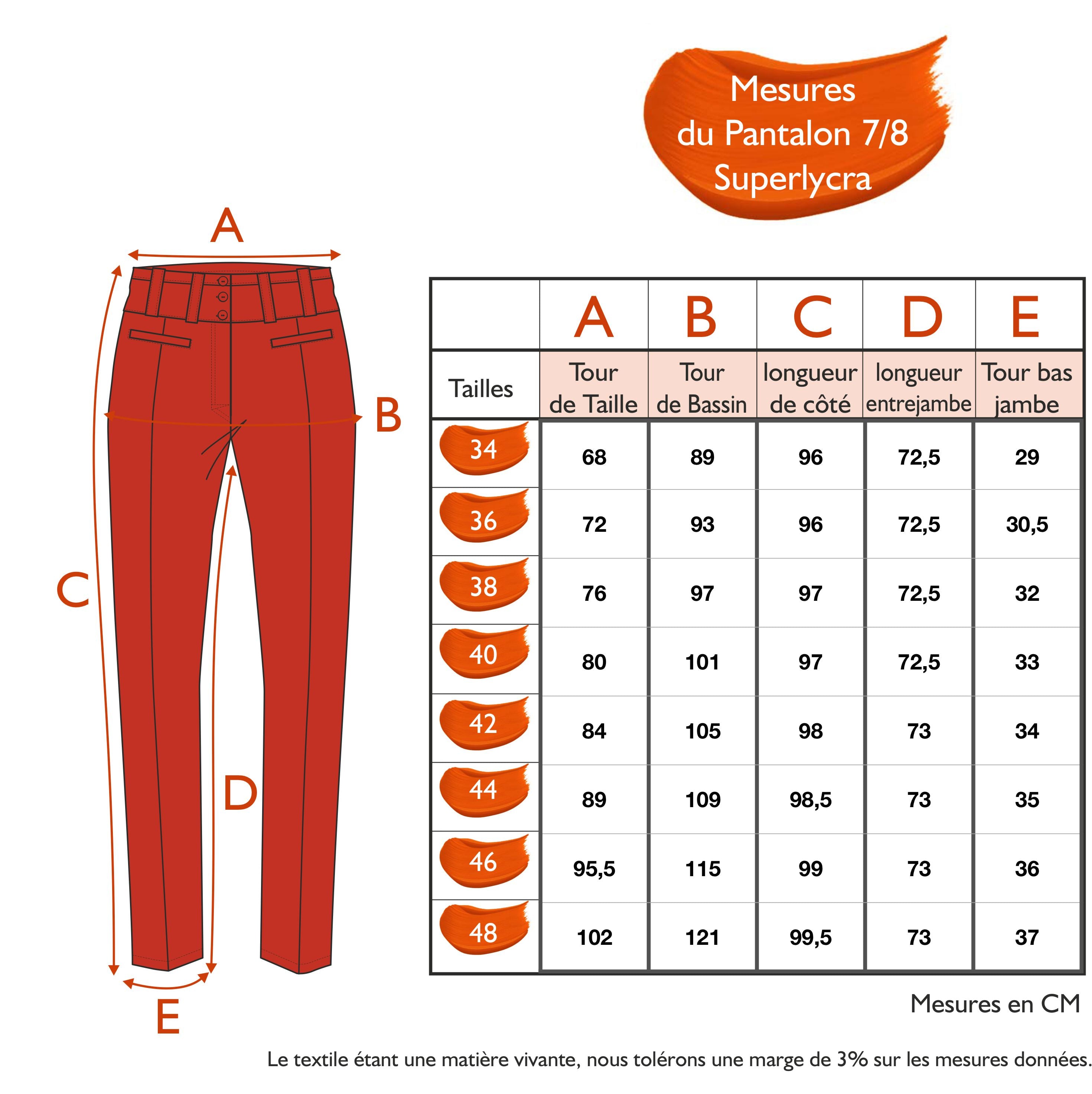 Guide des tailles - LE PANTALON 7/8 SUPER LYCRA | ROMANCE