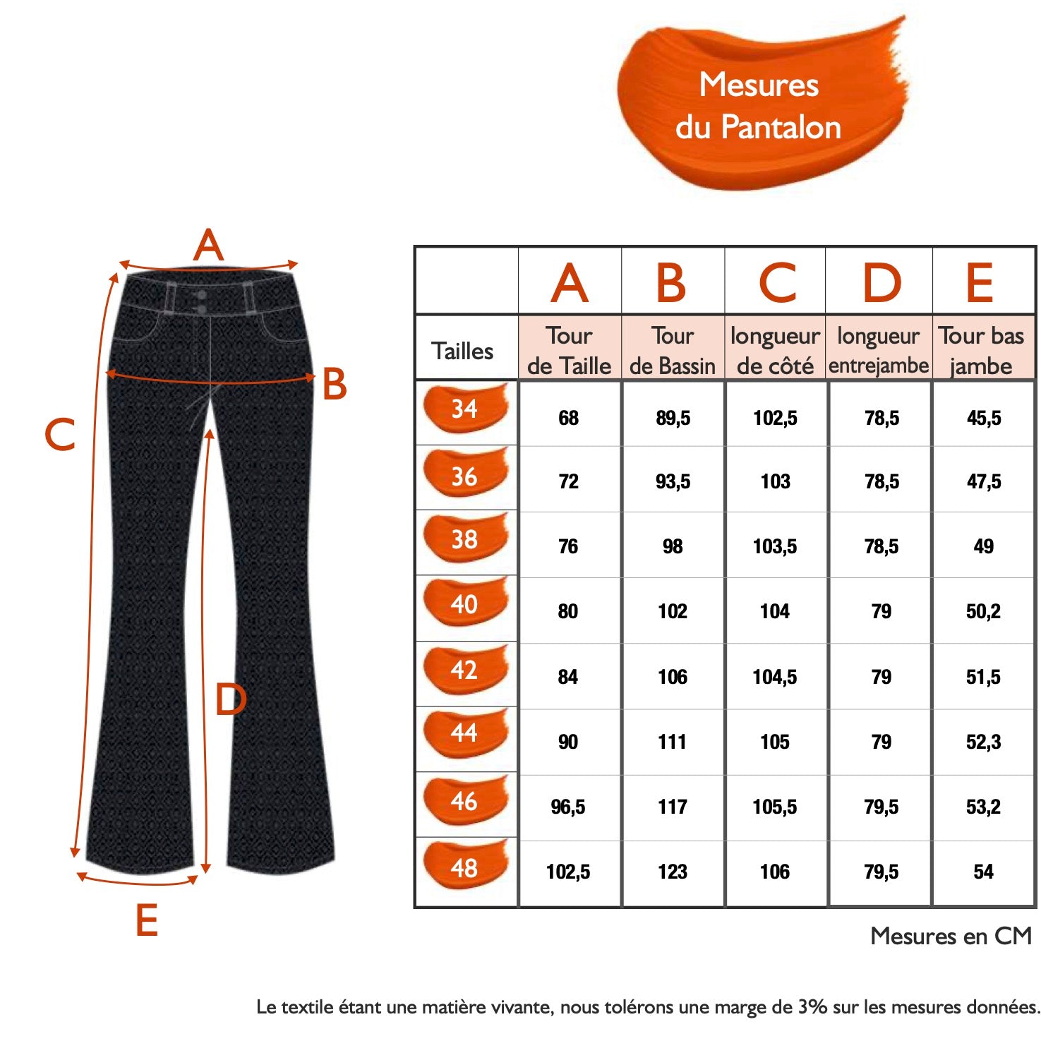 Guide des tailles - LE PANTALON | LUMINESCENCE