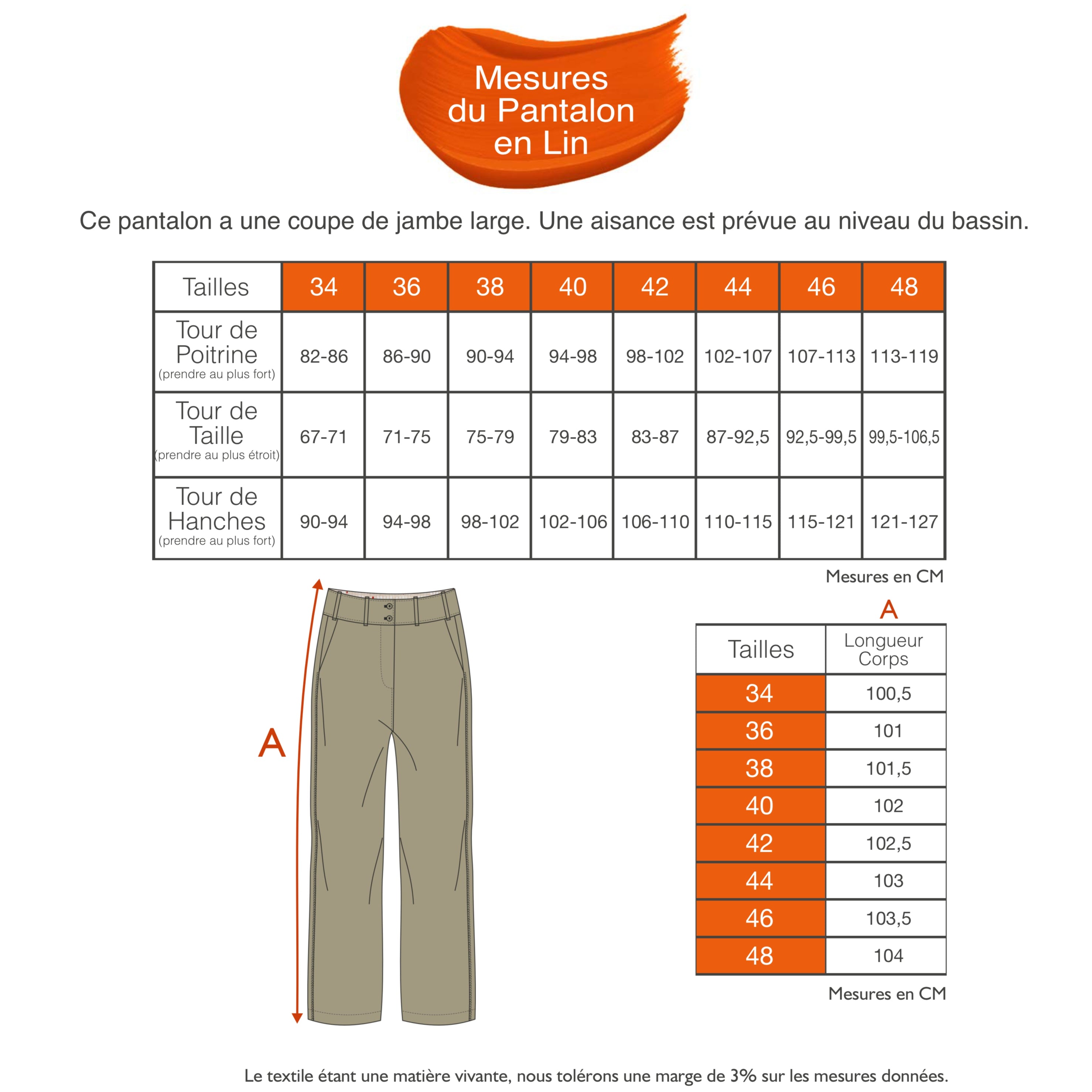 Guide des tailles - LE PANTALON EN LIN | AU FIL DE LIN