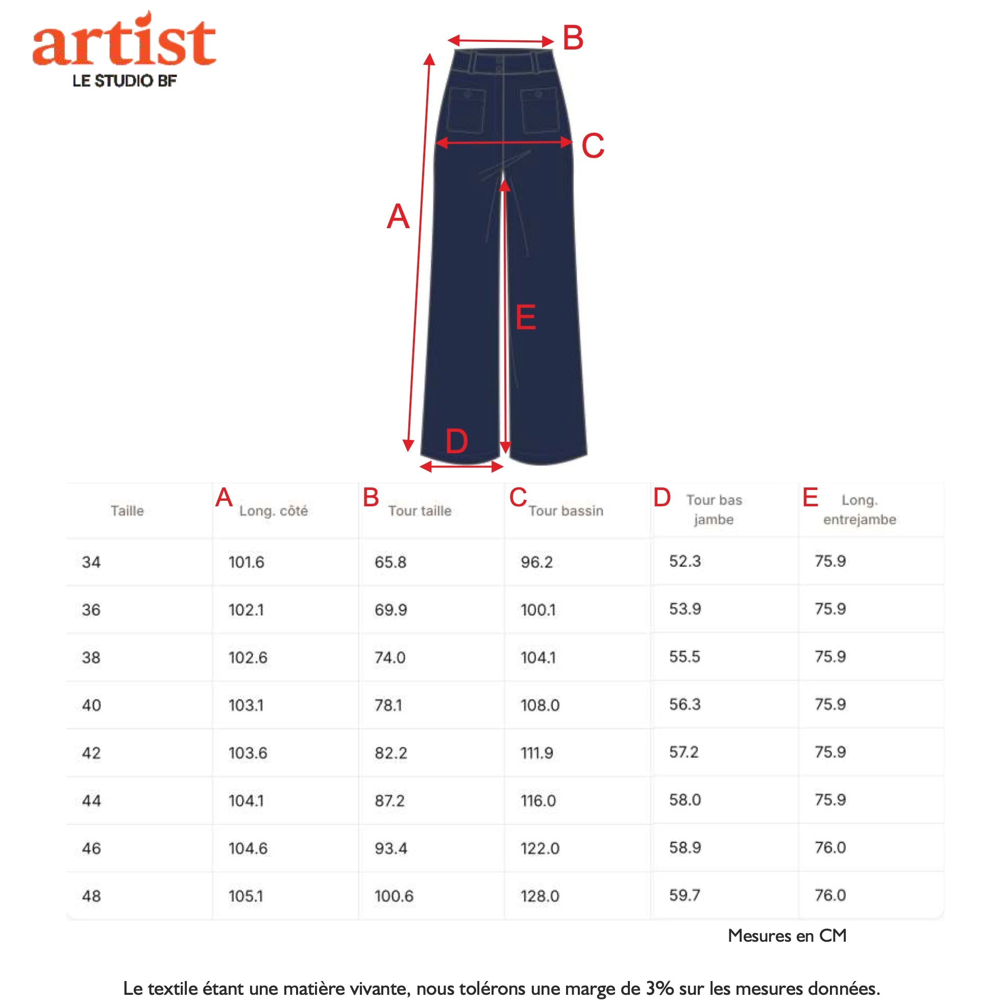 Guide des tailles - LE PANTALON EN VELOURS | JARDIN SECRET