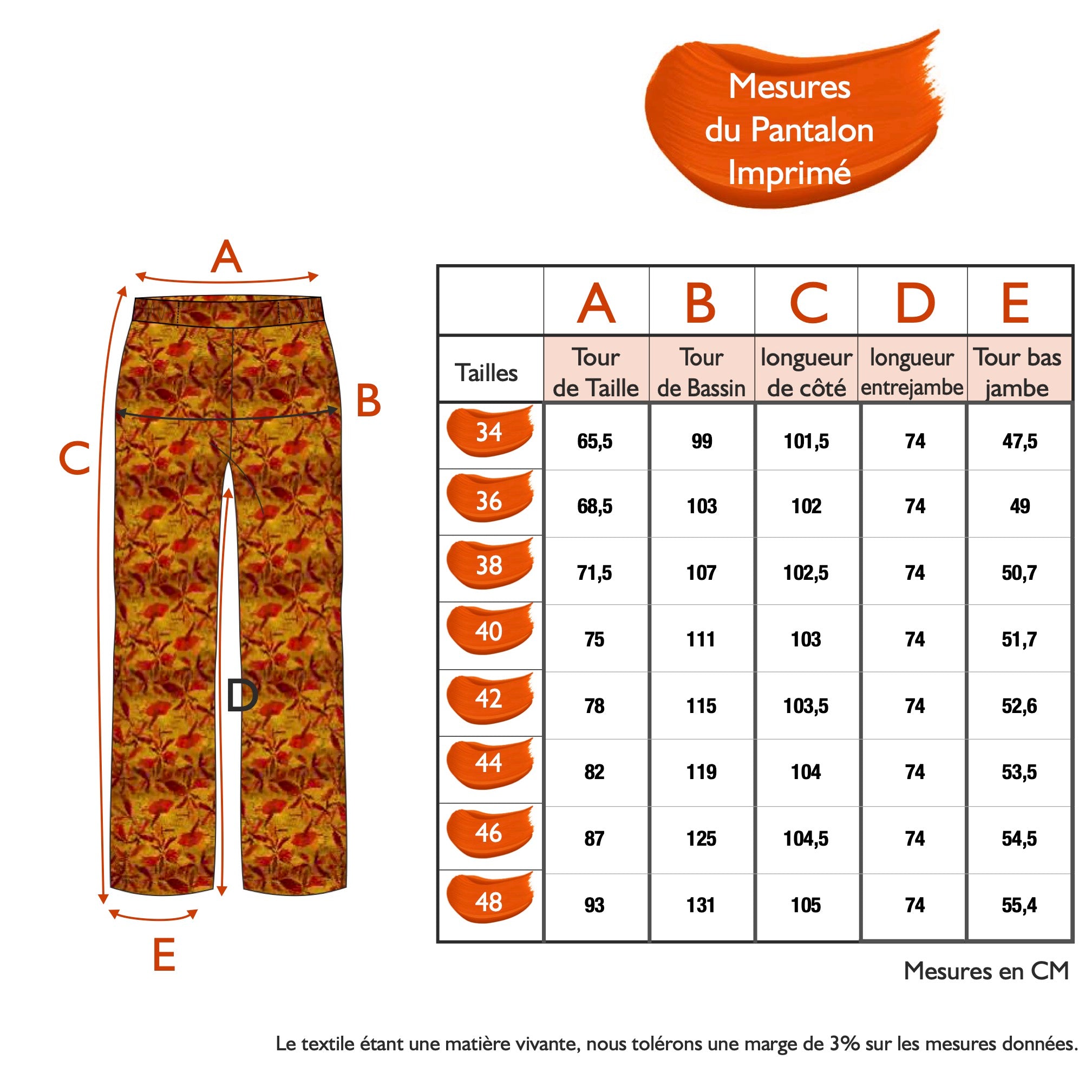 Guide des tailles - LE PANTALON IMPRIMÉ | ÉPICÉE