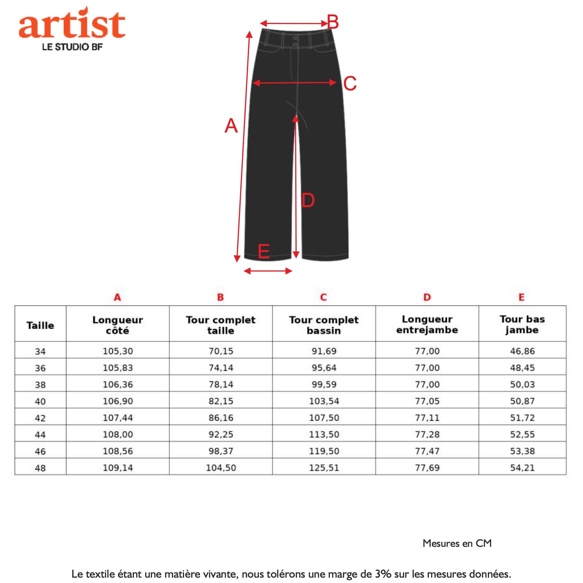 Guide des tailles - LE PANTALON MILANO | MURMURE VÉGÉTAL
