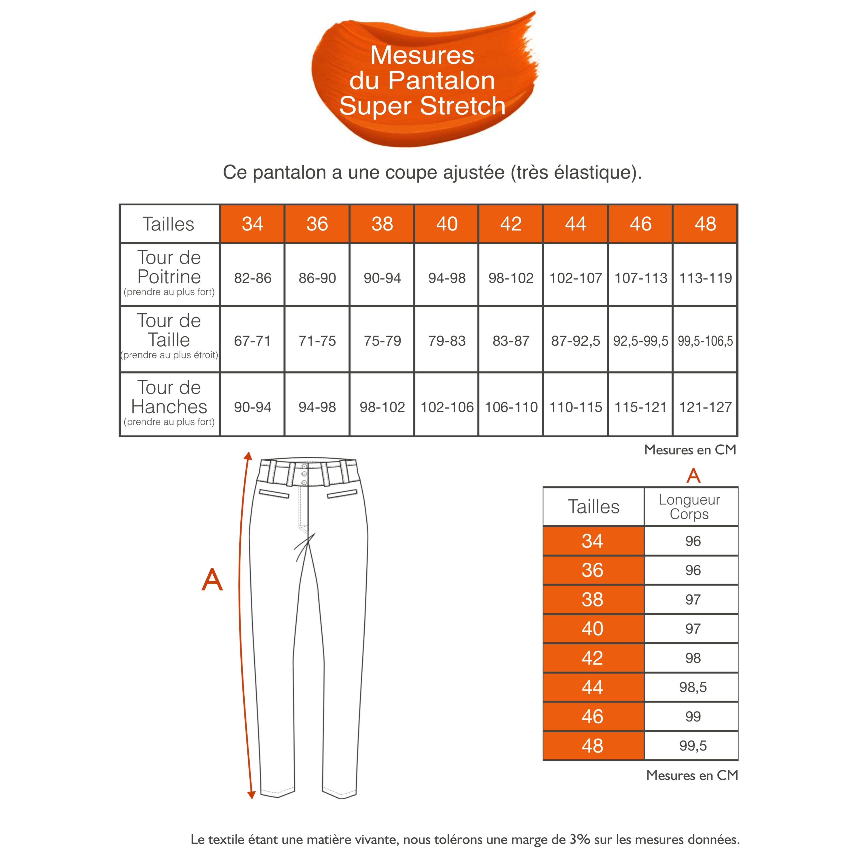 Guide des tailles - LE PANTALON SUPER STRETCH | AU FIL DE LIN