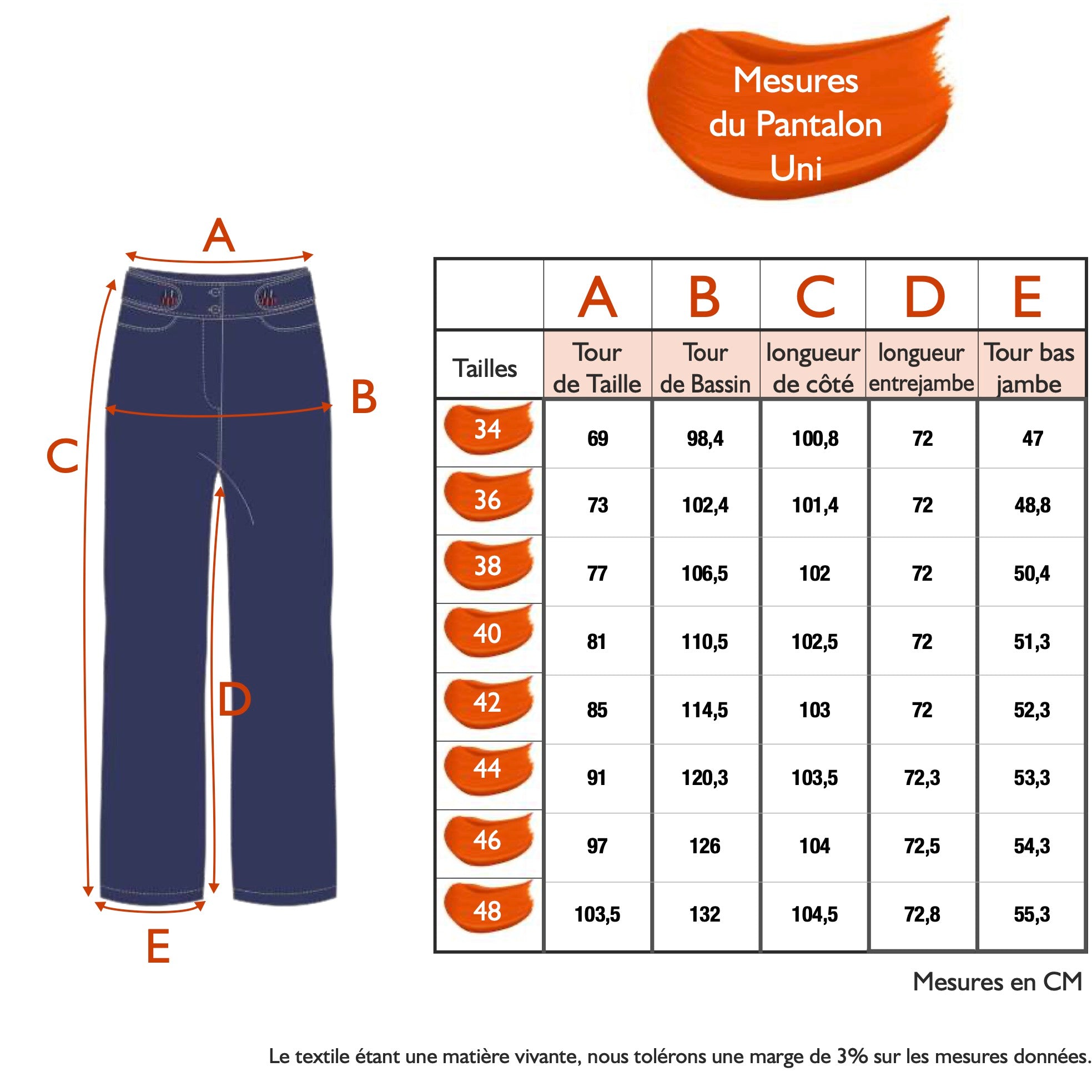 Guide des tailles - LE PANTALON UNI | NOUVELLE VAGUE
