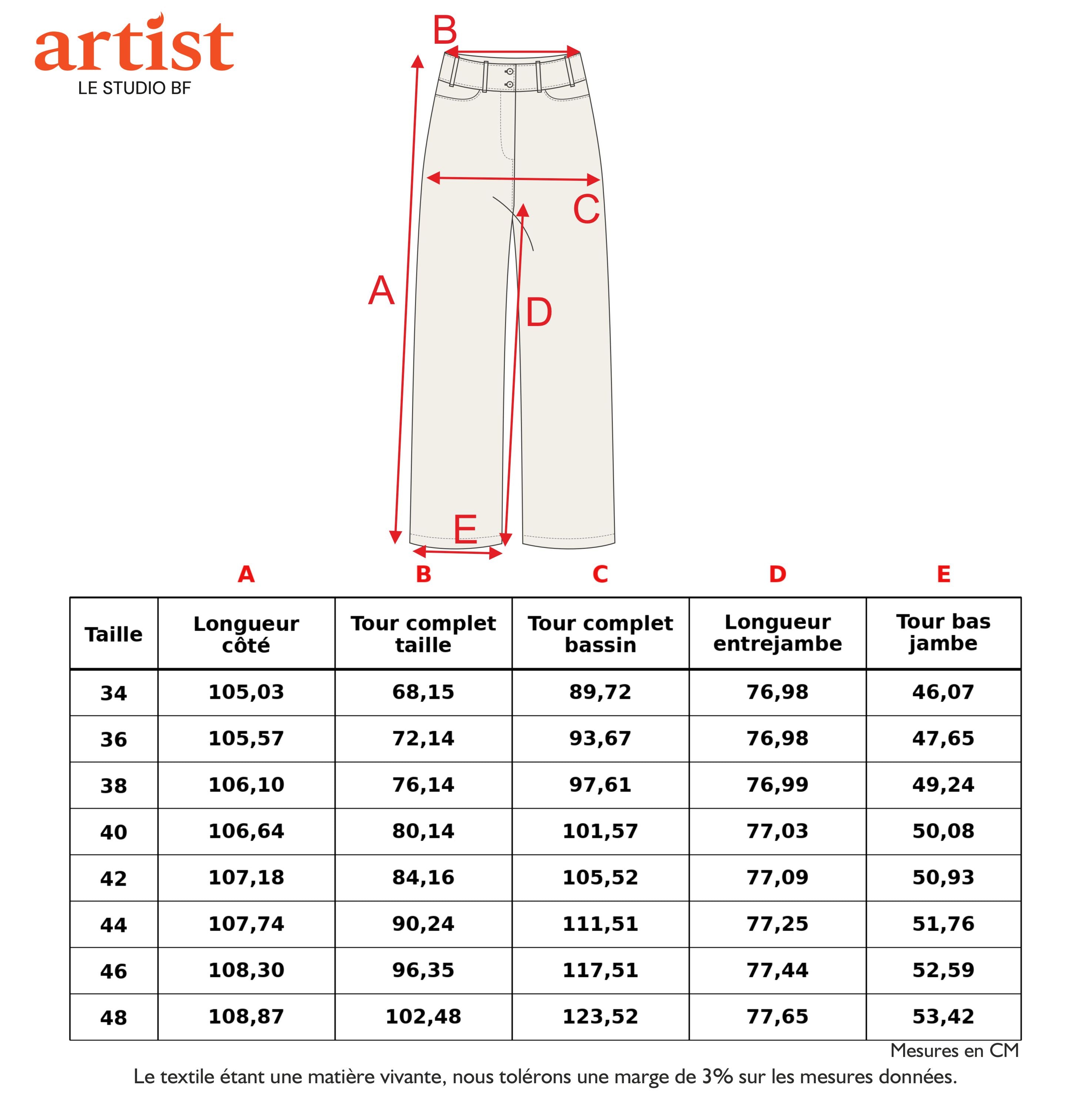Guide des tailles - THE PLAIN TROUSERS | A DREAM?