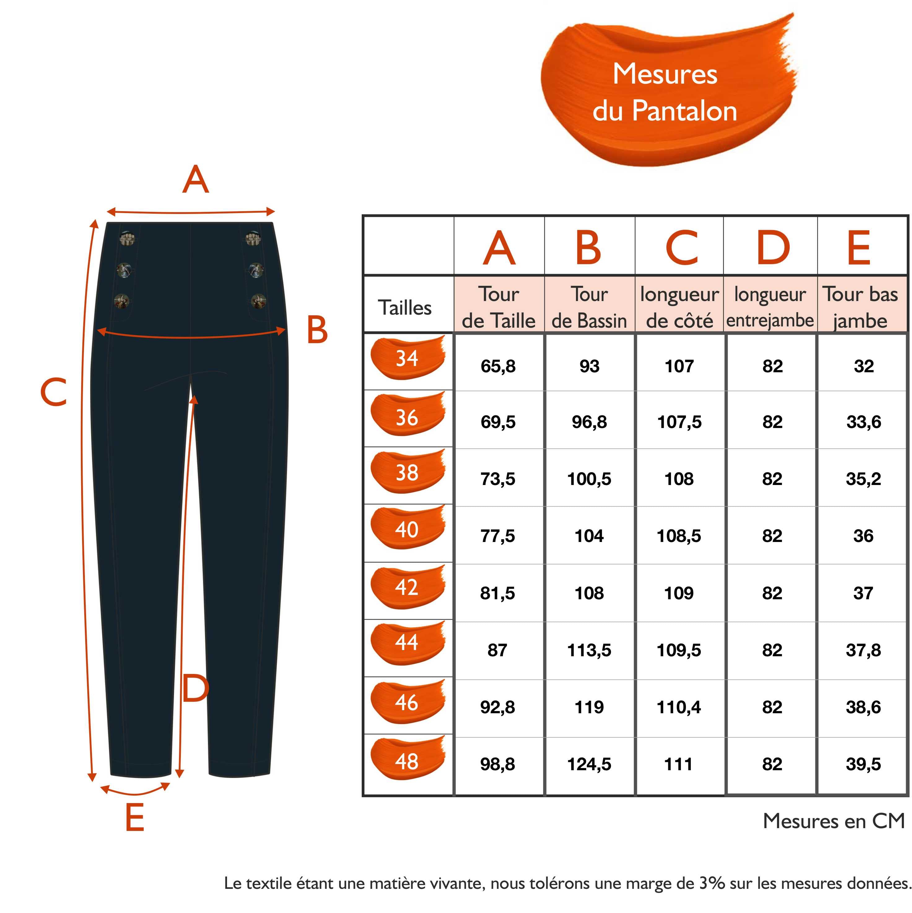 Guide des tailles - LE PANTALON | HARMONIA