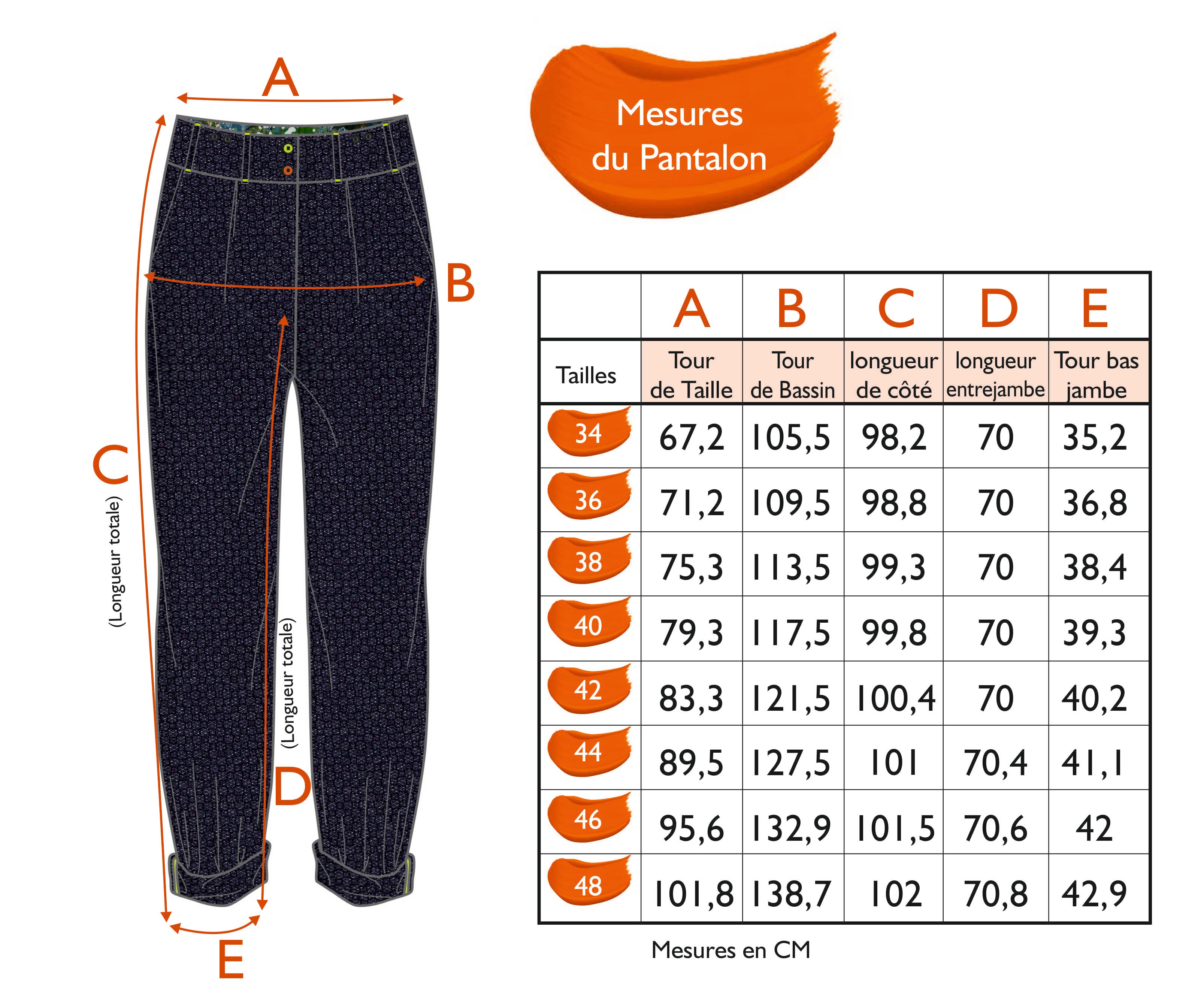 Guide des tailles - LE PANTALON | AU PARADIS