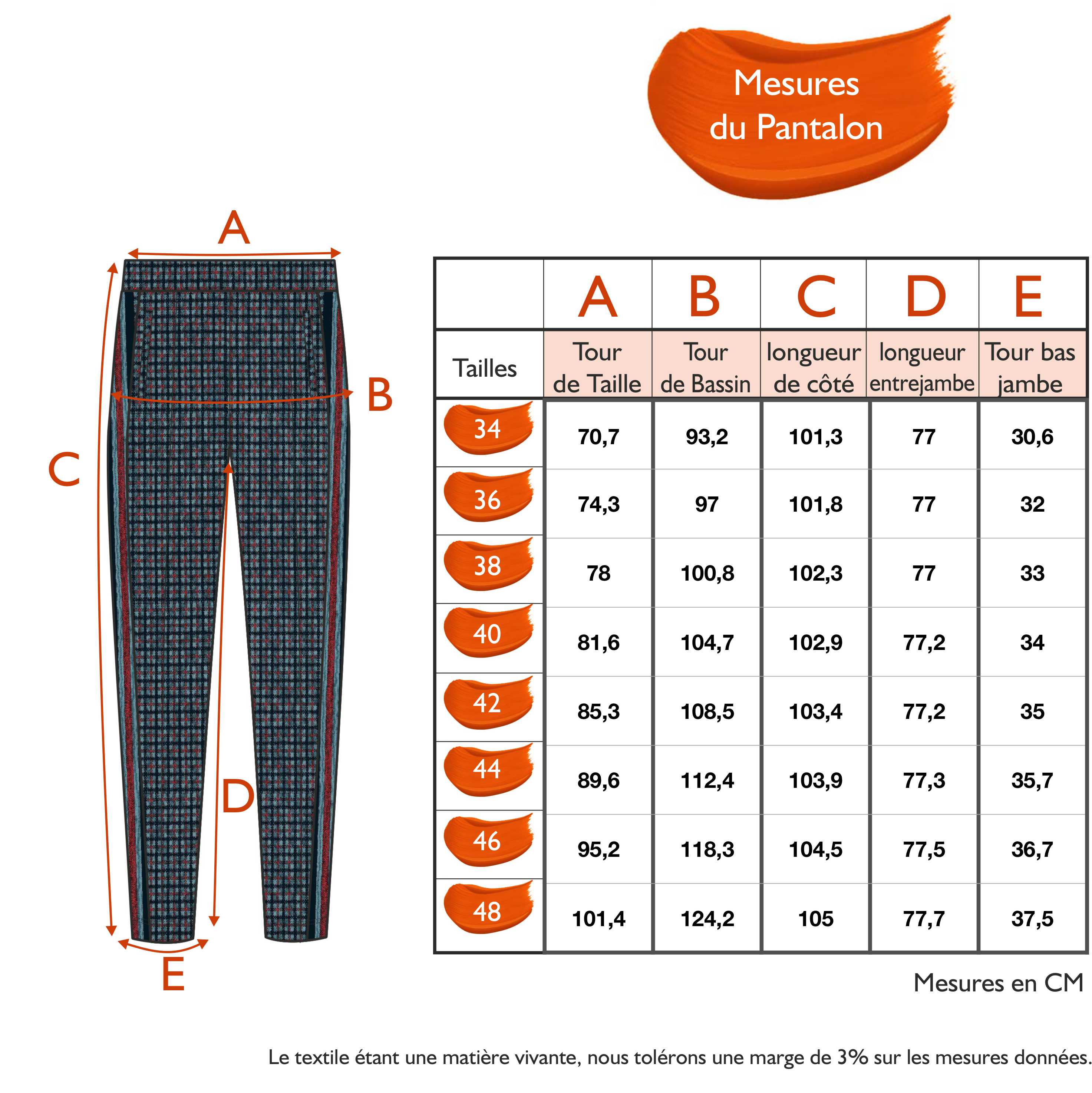 Guide des tailles - LE PANTALON | DE GLACE ET DE COULEURS