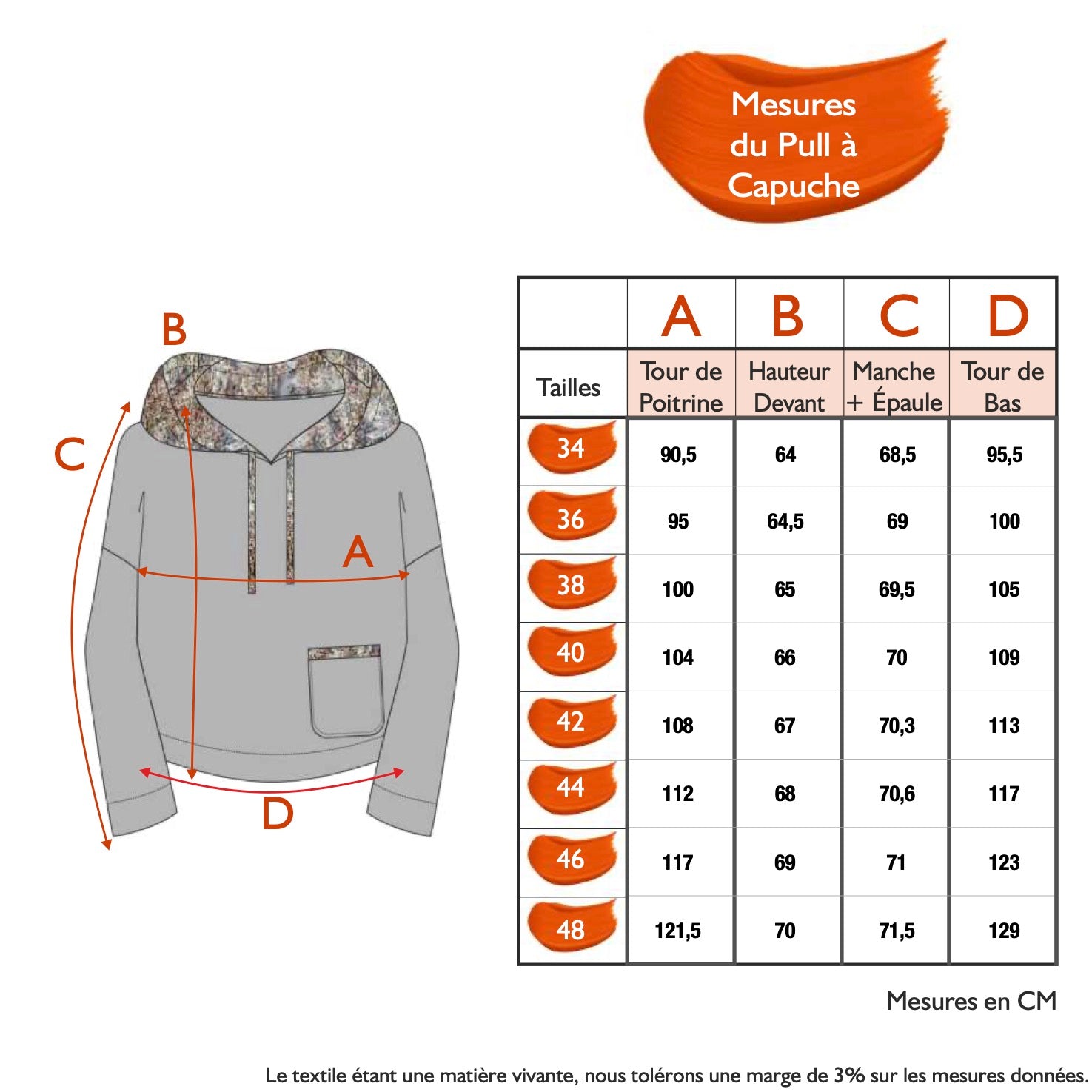 Guide des tailles - LE PULL À CAPUCHE | LUMINESCENCE