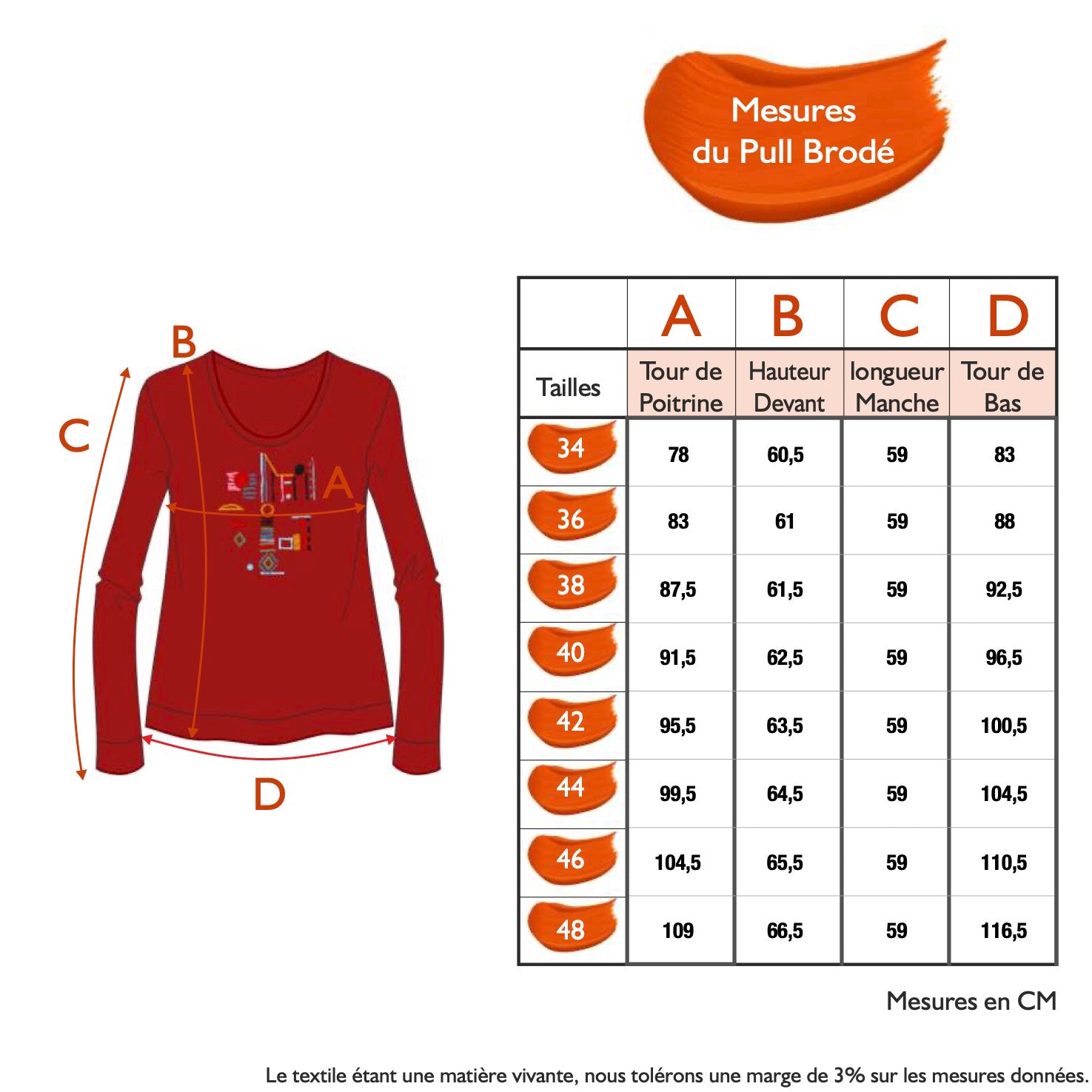 Guide des tailles - LE PULL BRODÉ | A VOUS DE JOUER