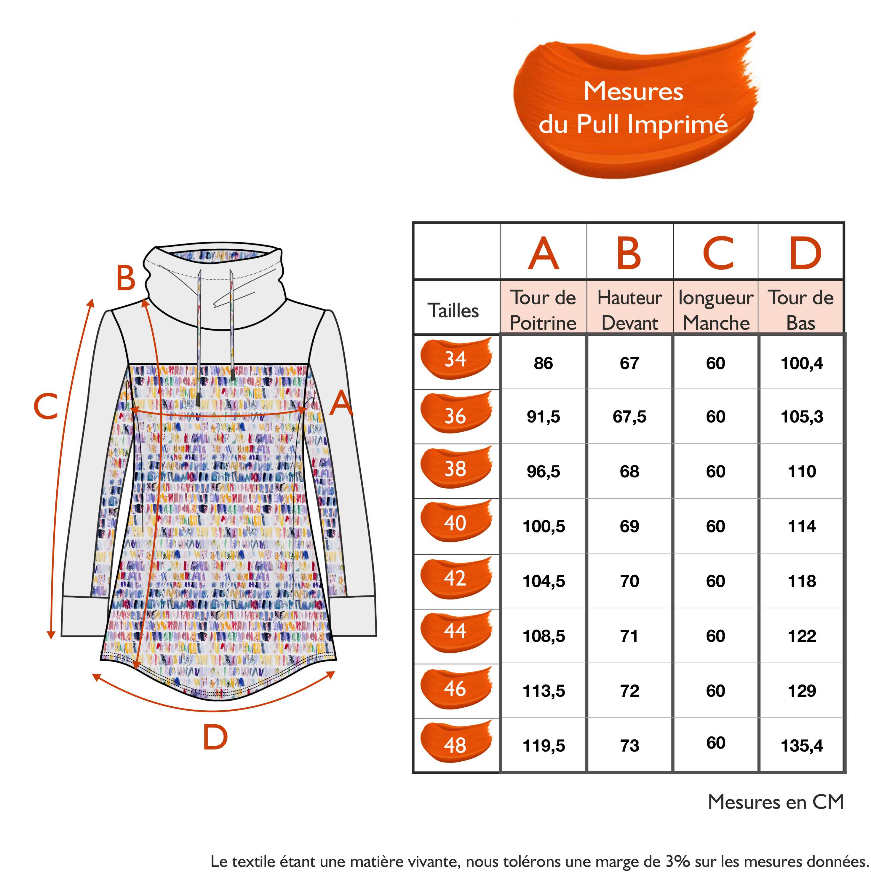 Guide des tailles - LE PULL IMPRIMÉ | DE GLACE ET DE COULEURS