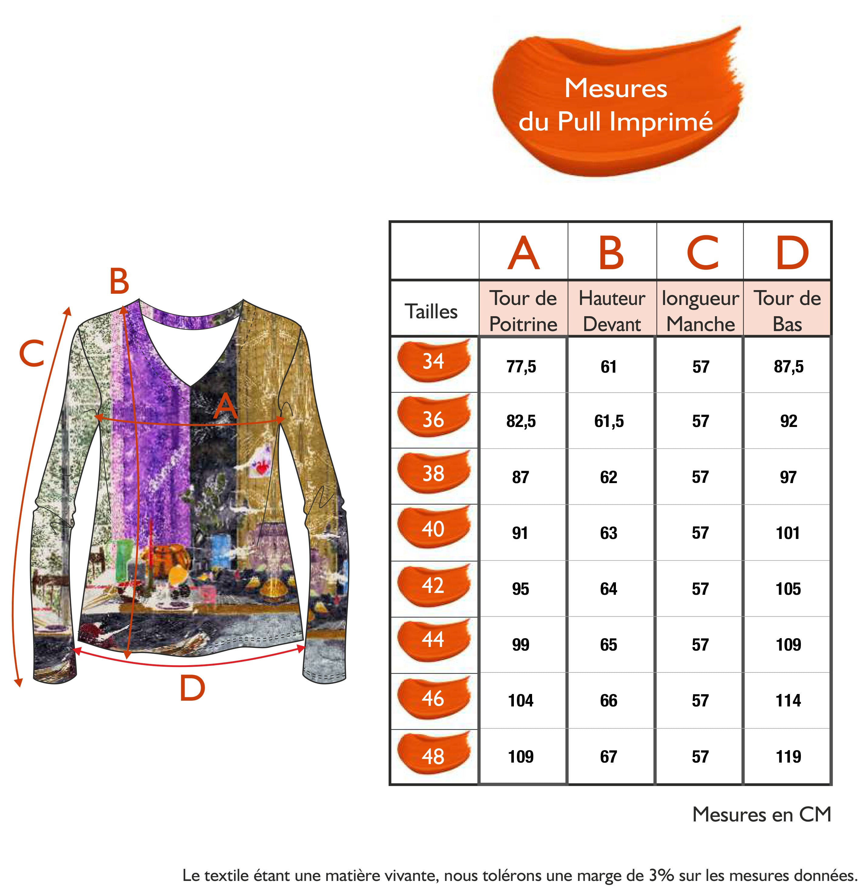 Guide des tailles - LE PULL IMPRIMÉ | COULEUR POURPRE