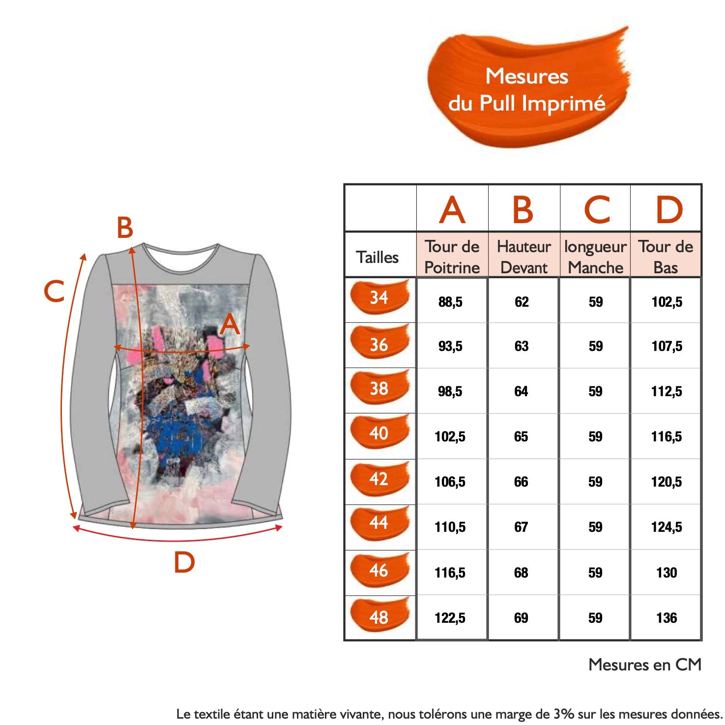 Guide des tailles - LE PULL IMPRIMÉ | LUMINESCENCE