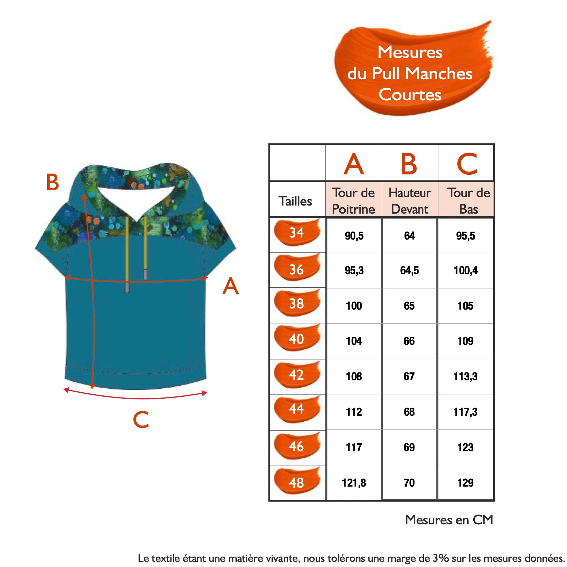 Guide des tailles - LE PULL MANCHES COURTES | AU PAYS DES MERVEILLES
