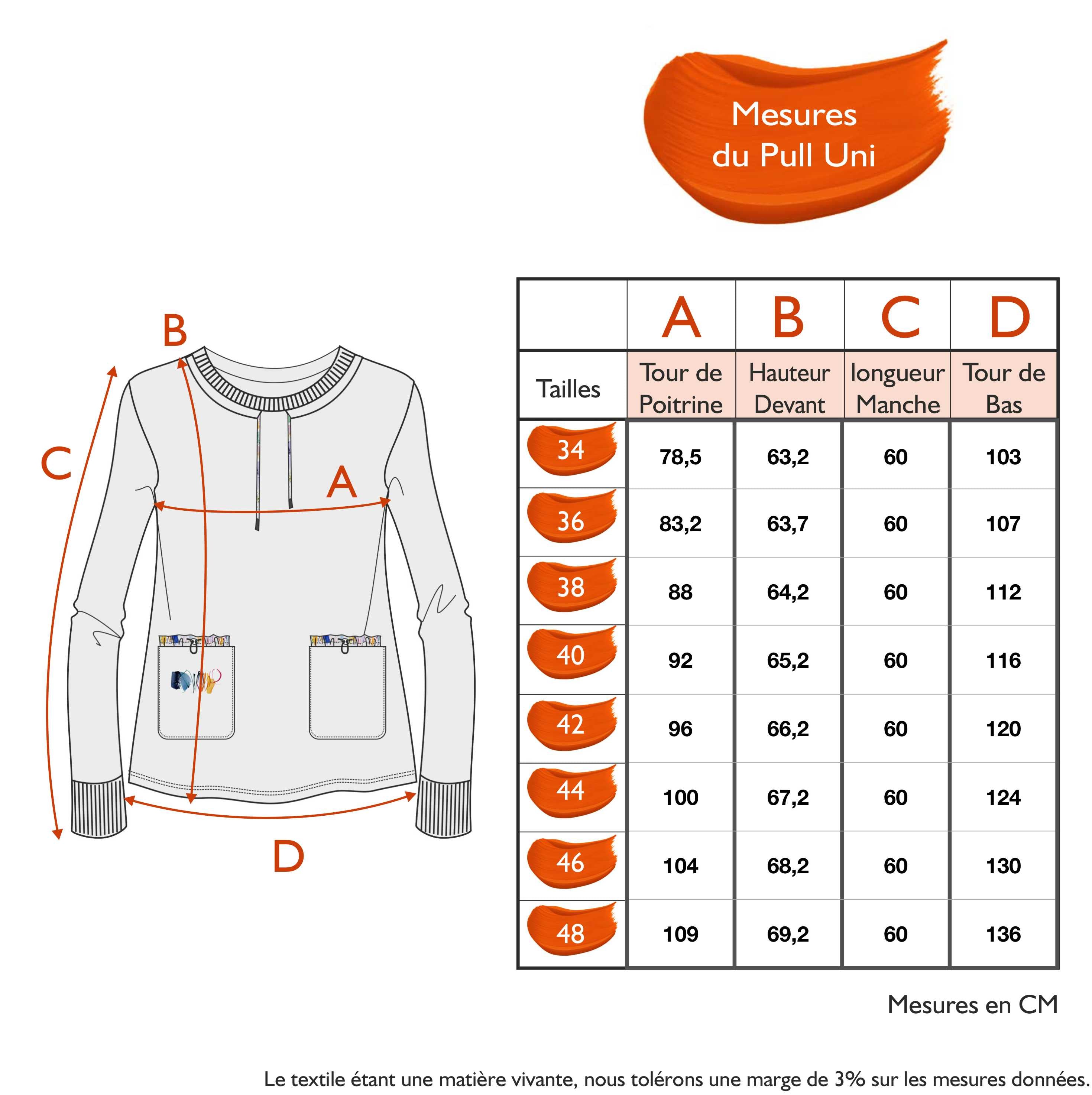 Guide des tailles - LE PULL UNI | DE GLACE ET DE COULEURS