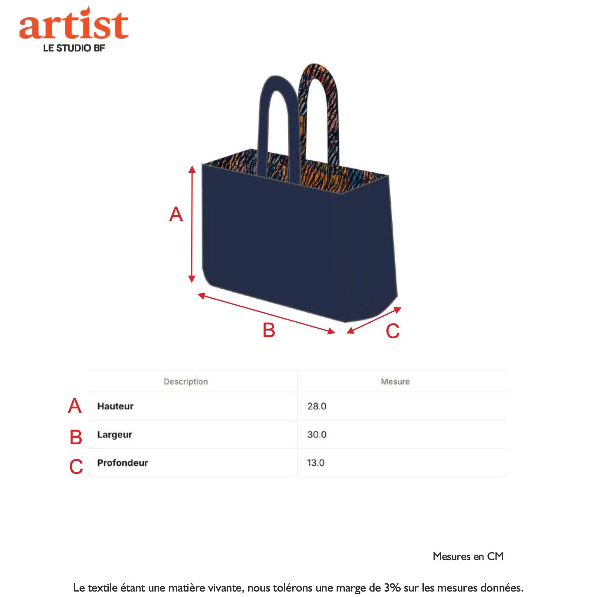 Guide des tailles - LE SAC RÉVERSIBLE | JARDIN SECRET