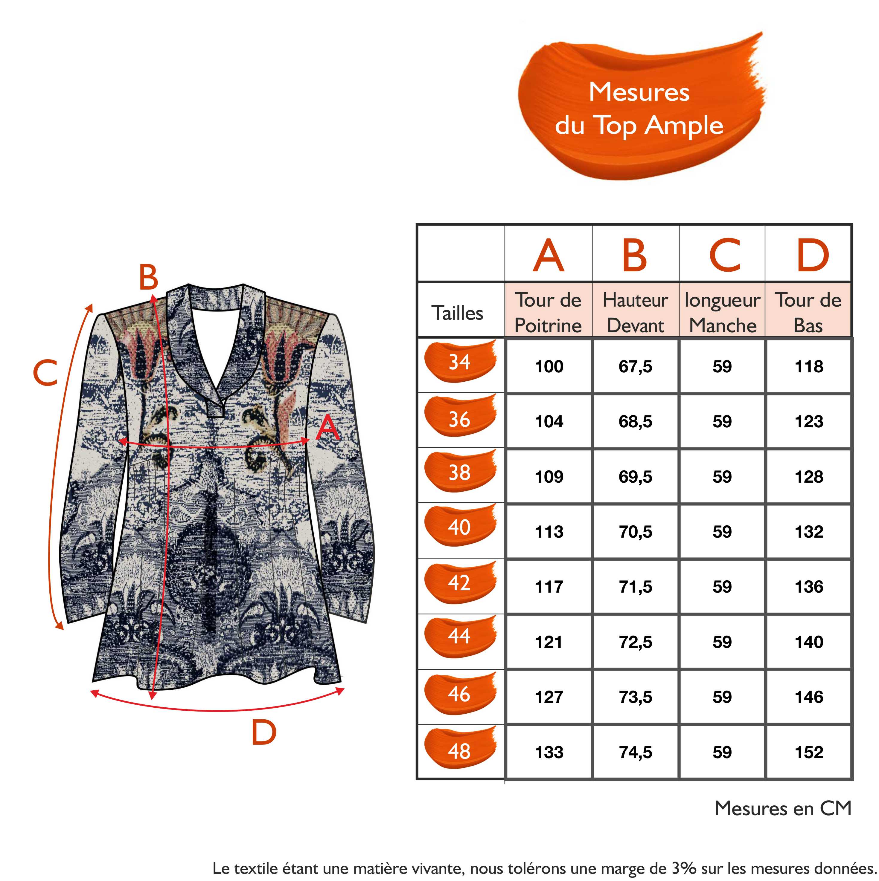 Guide des tailles - LE TOP AMPLE | TAPISSERIE