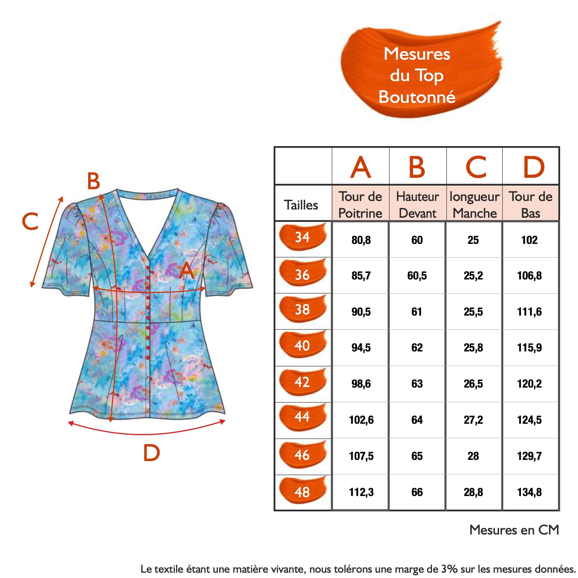 Guide des tailles - LE TOP BOUTONNÉ | NYMPHÉA