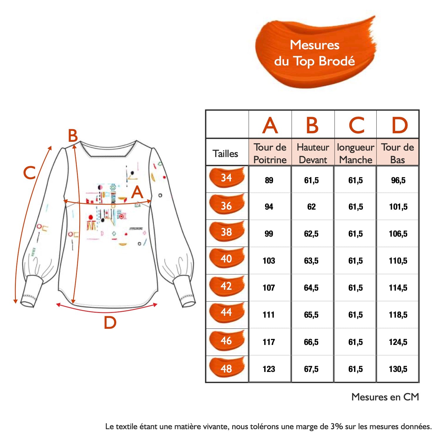 Guide des tailles - LE TOP BRODÉ | A VOUS DE JOUER