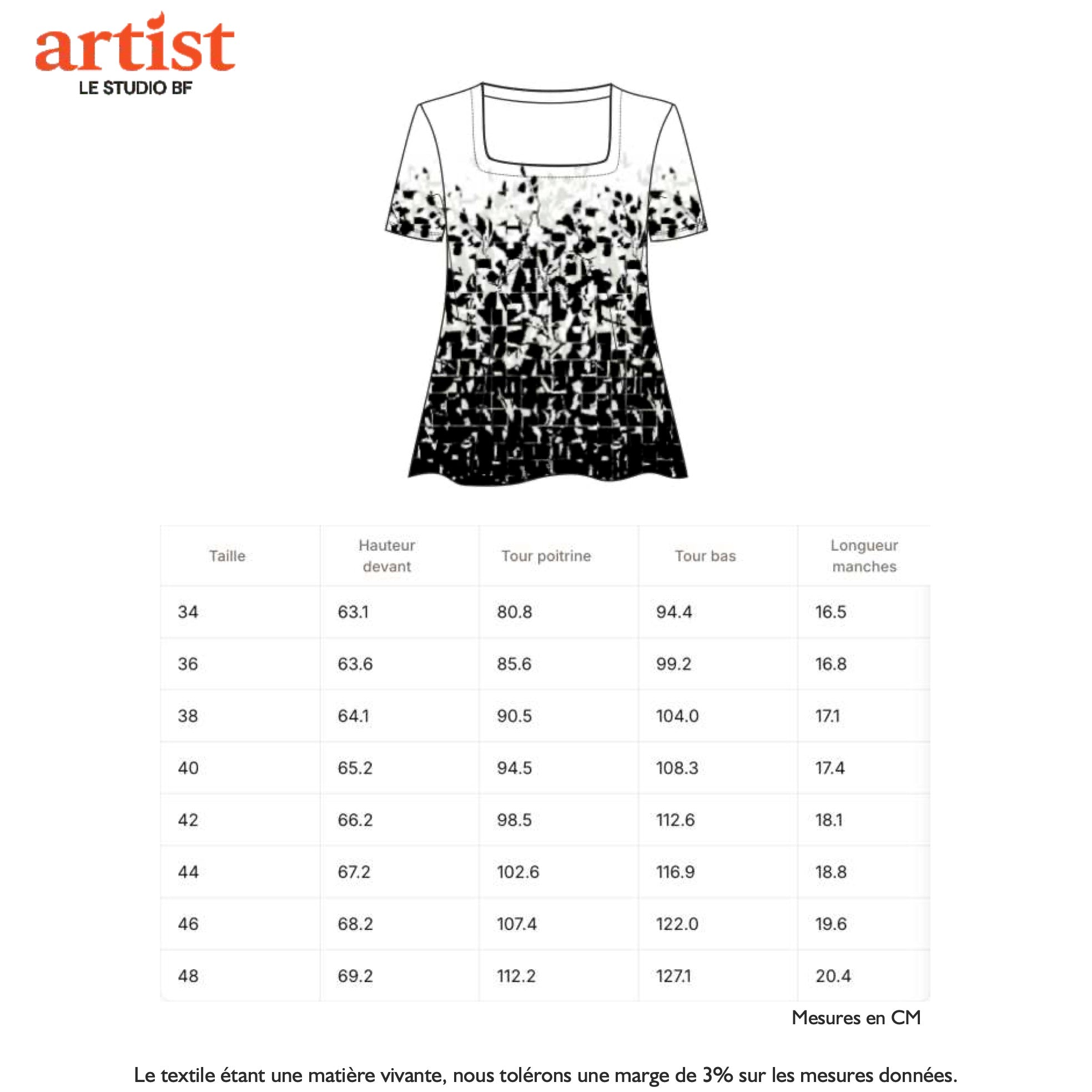 Guide des tailles - LE TOP COL CARRÉ | BLANC DE NOIR