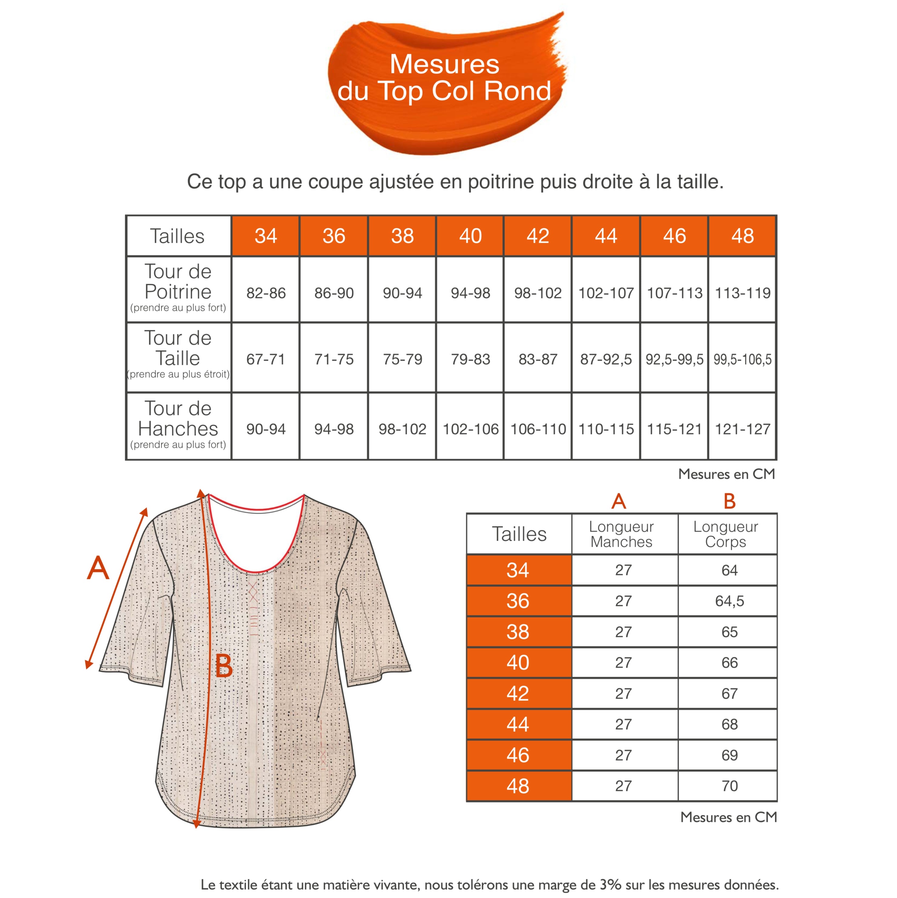 Guide des tailles - LE TOP COL ROND | AU FIL DE LIN