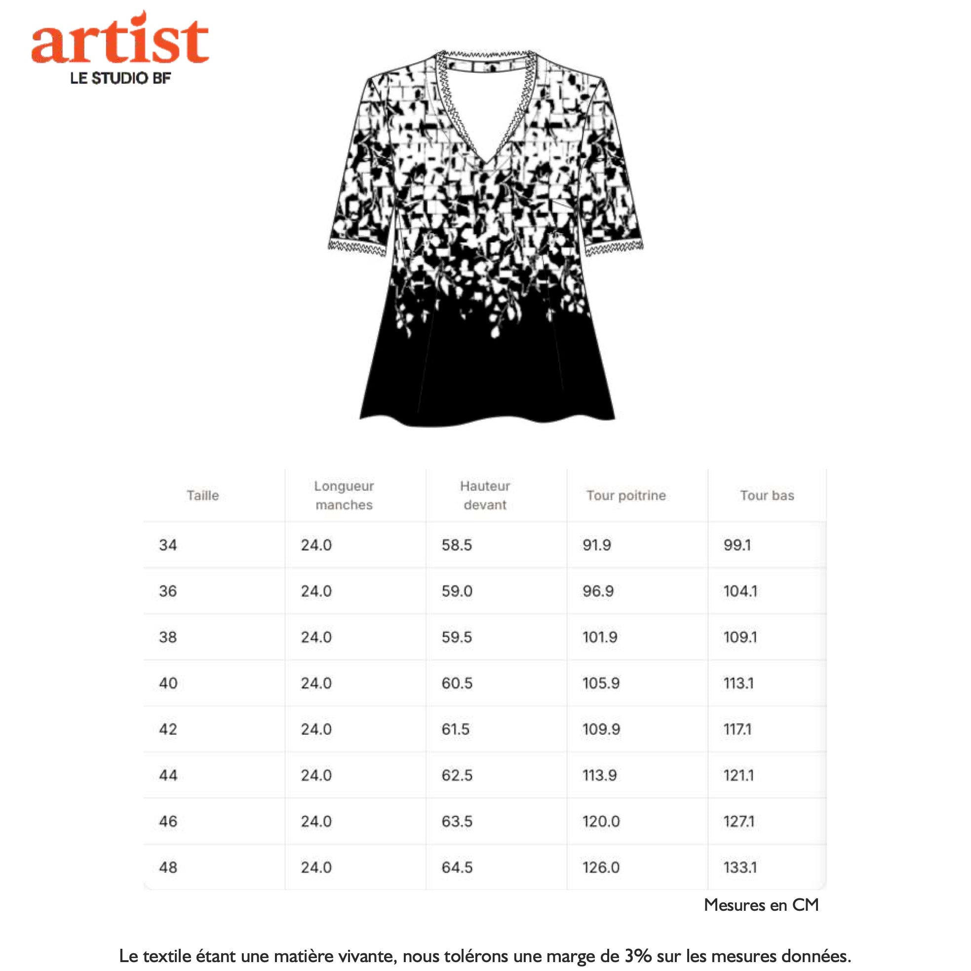 Guide des tailles - LE TOP COL V | BLANC DE NOIR