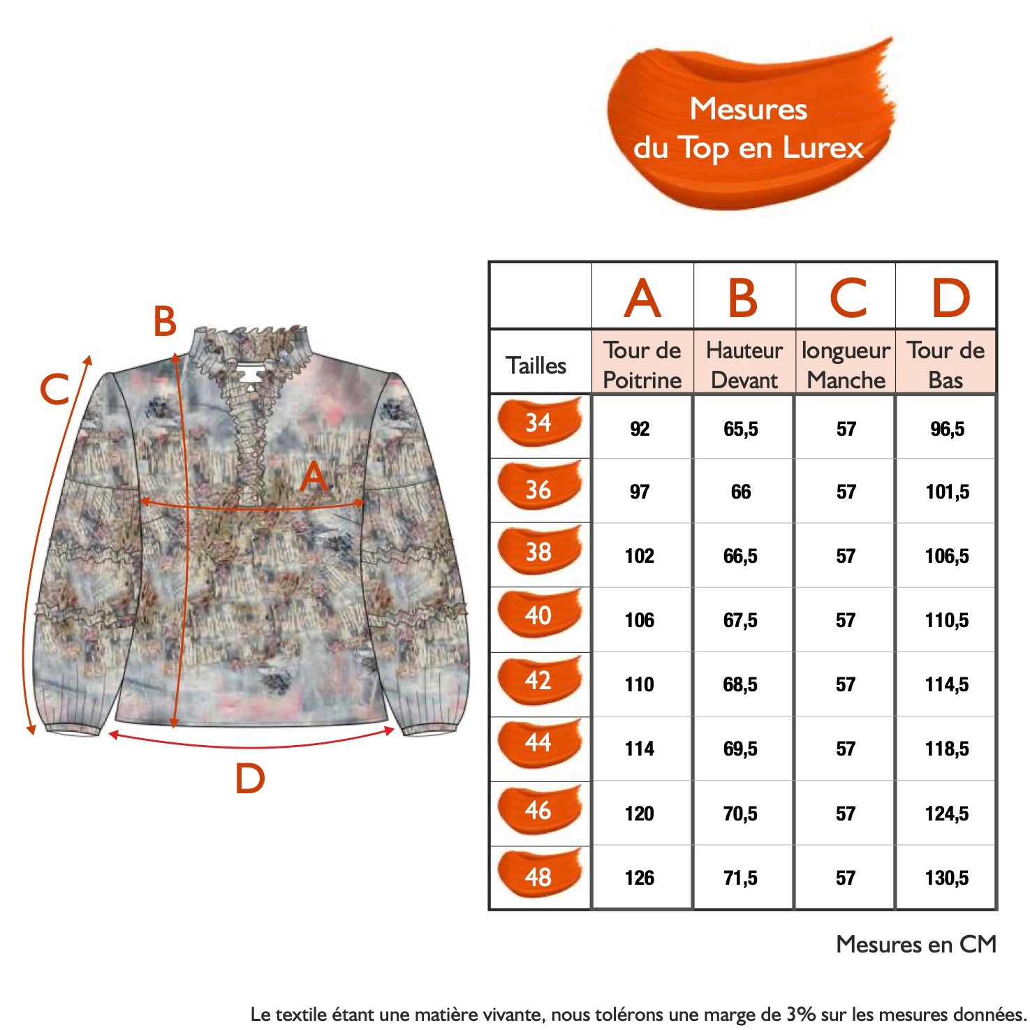 Guide des tailles - LE TOP EN LUREX | LUMINESCENCE